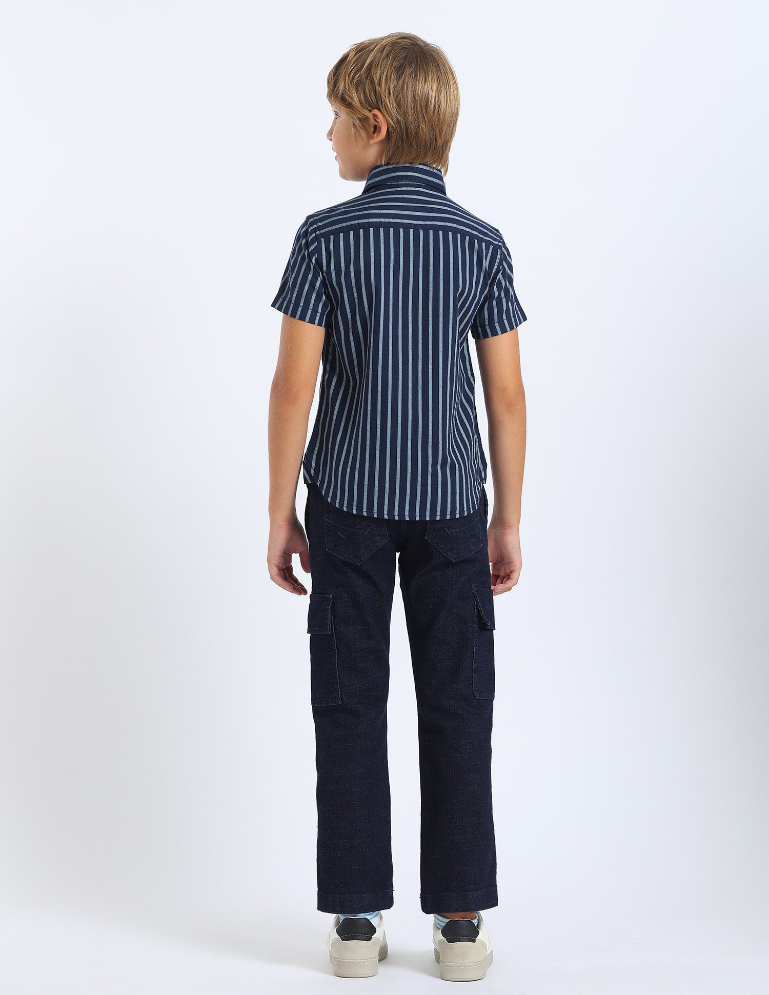 Boys Vertical Striped Regular Fit Shirt Navy - U.S. POLO ASSN. | Large