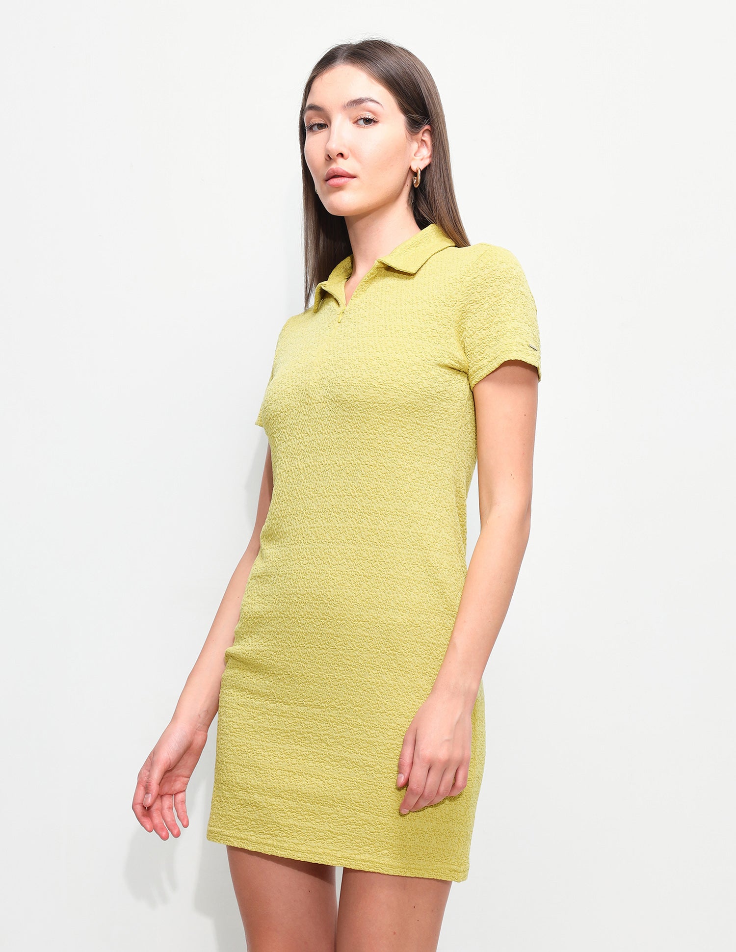 Textured Fitted Midi T-Shirt Dress Mustard - U.S. Polo Assn. India | Large