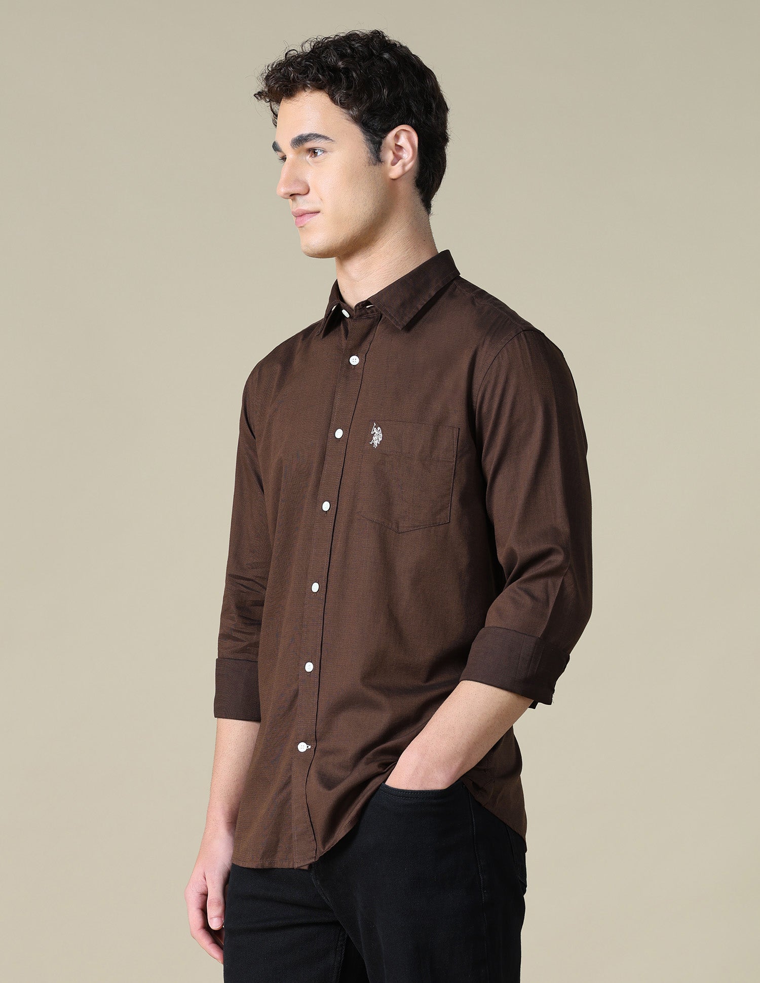 Solid Tailored Fit Shirt Choco - U.S. Polo Assn. India | Large