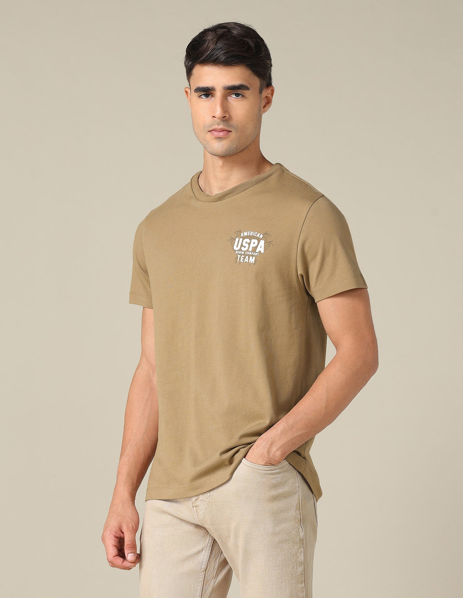 Graphic Printed Muscle Fit T-Shirt Khaki - U.S. POLO ASSN. | Large