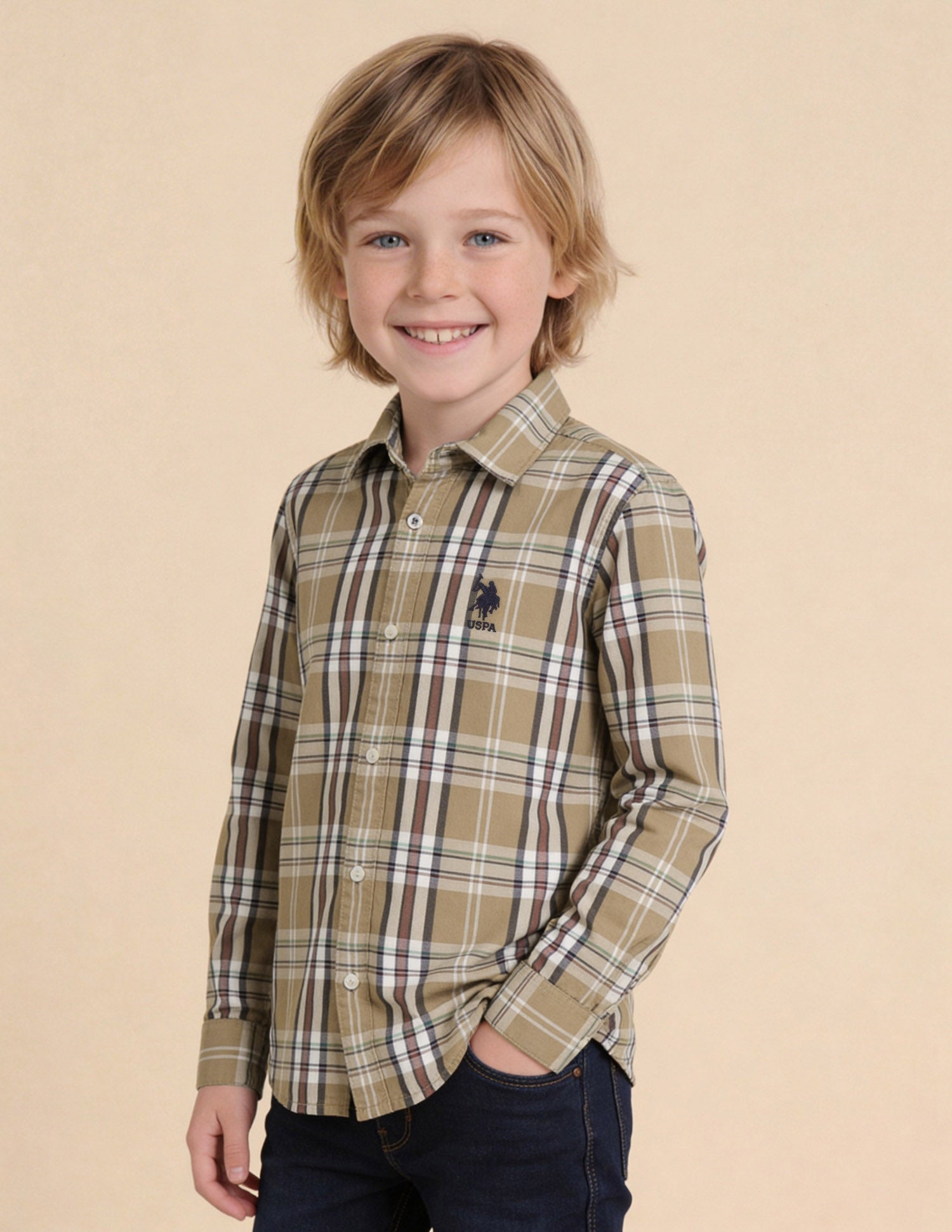 Twill Plaid Checked Shirt Beige - U.S. Polo Assn. India | Large