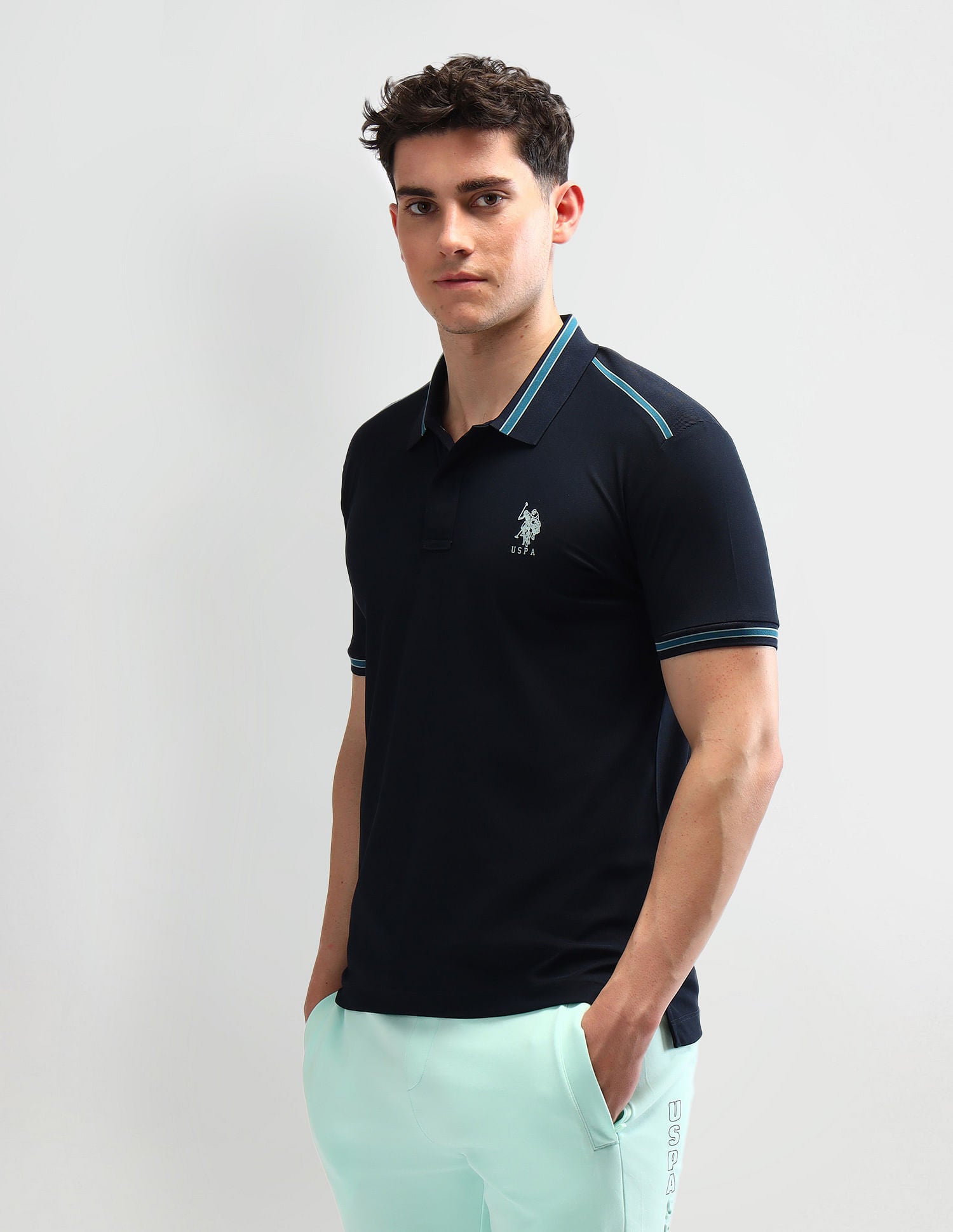Slim Fit Solid Polo Shirt Navy - U.S. Polo Assn. India | Large