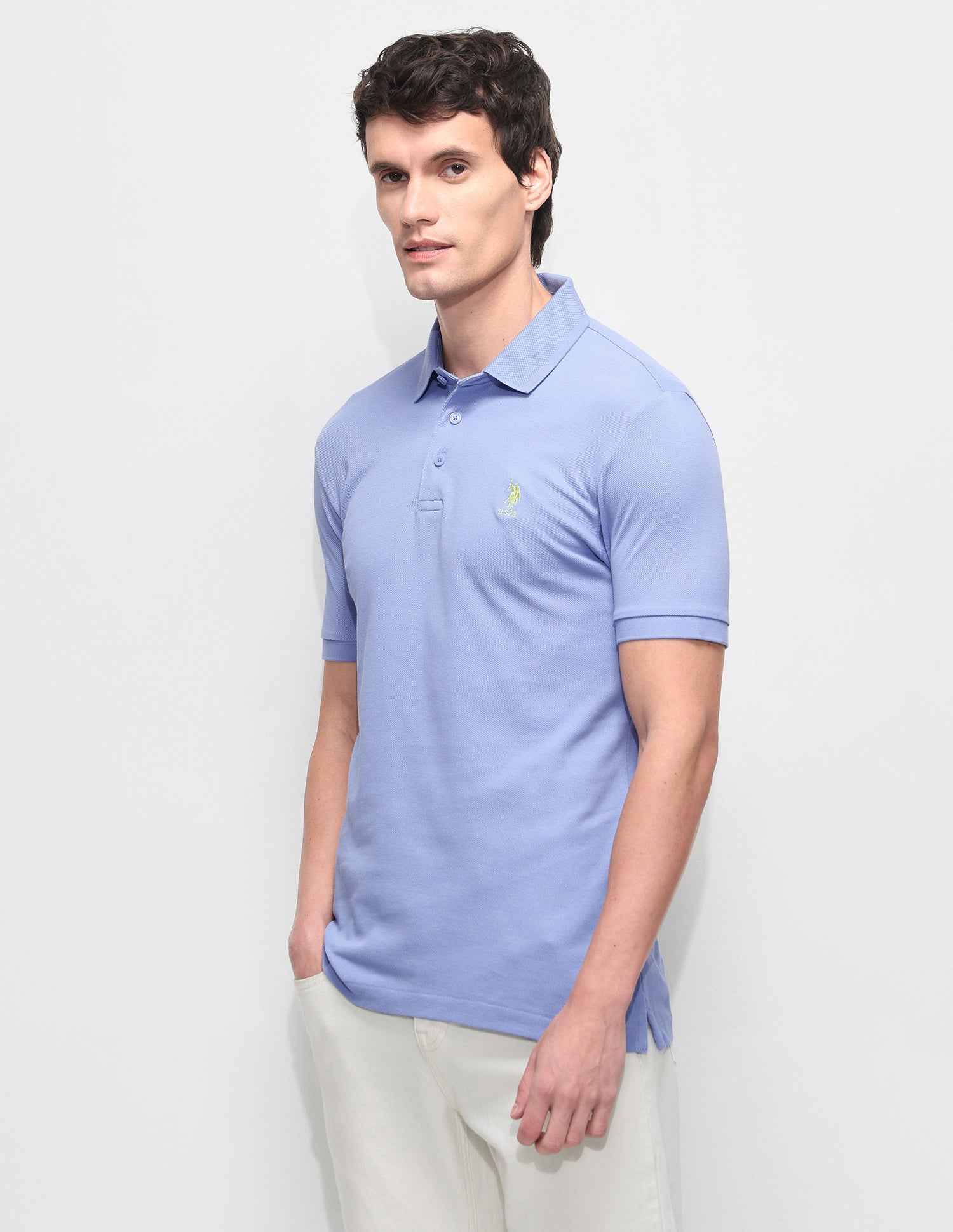 Solid Slim Fit Polo Shirt Blue - U.S. Polo Assn. India | Large