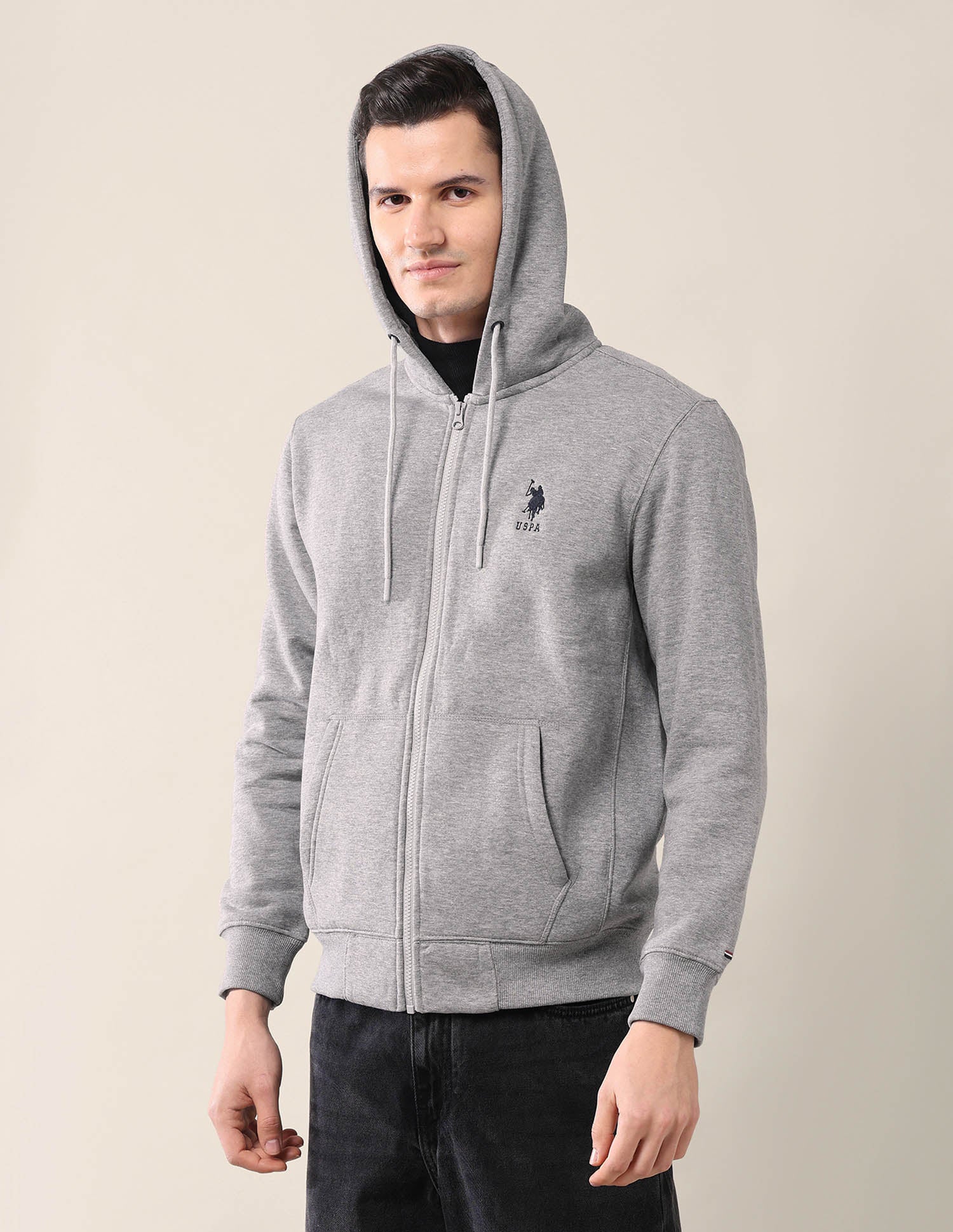Solid Hooded Sweatshirt Grey Mel - U.S. Polo Assn. India | Large