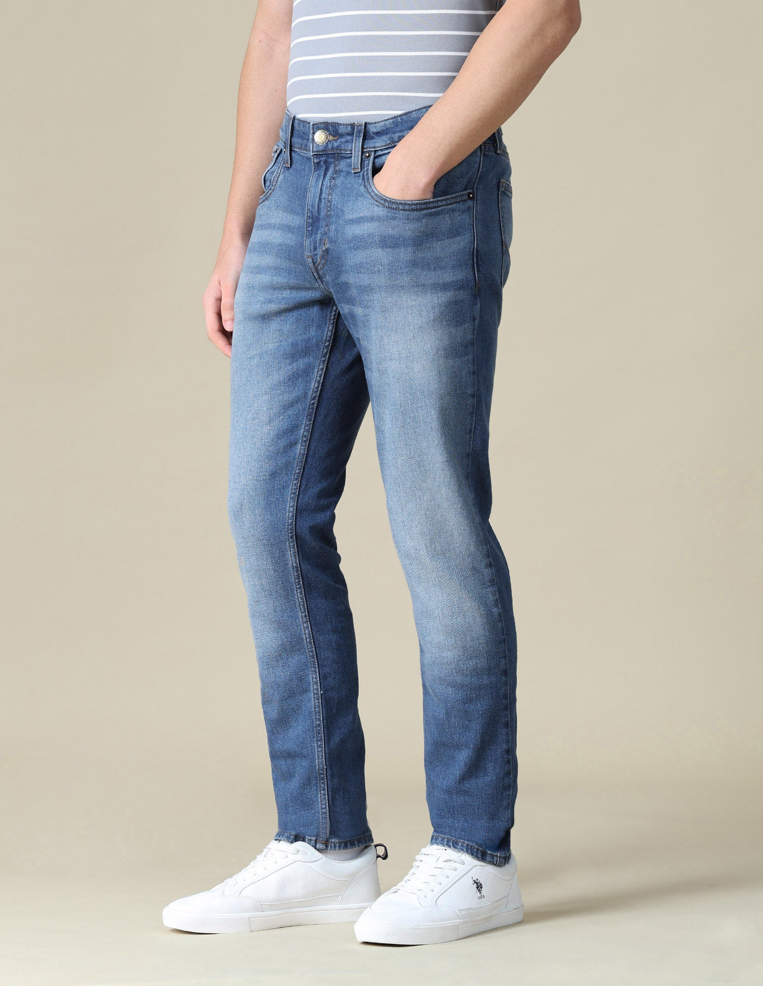 Brandon Slim-Tapered Fit Blue Jeans Mid Blue - U.S. Polo Assn. India | Large