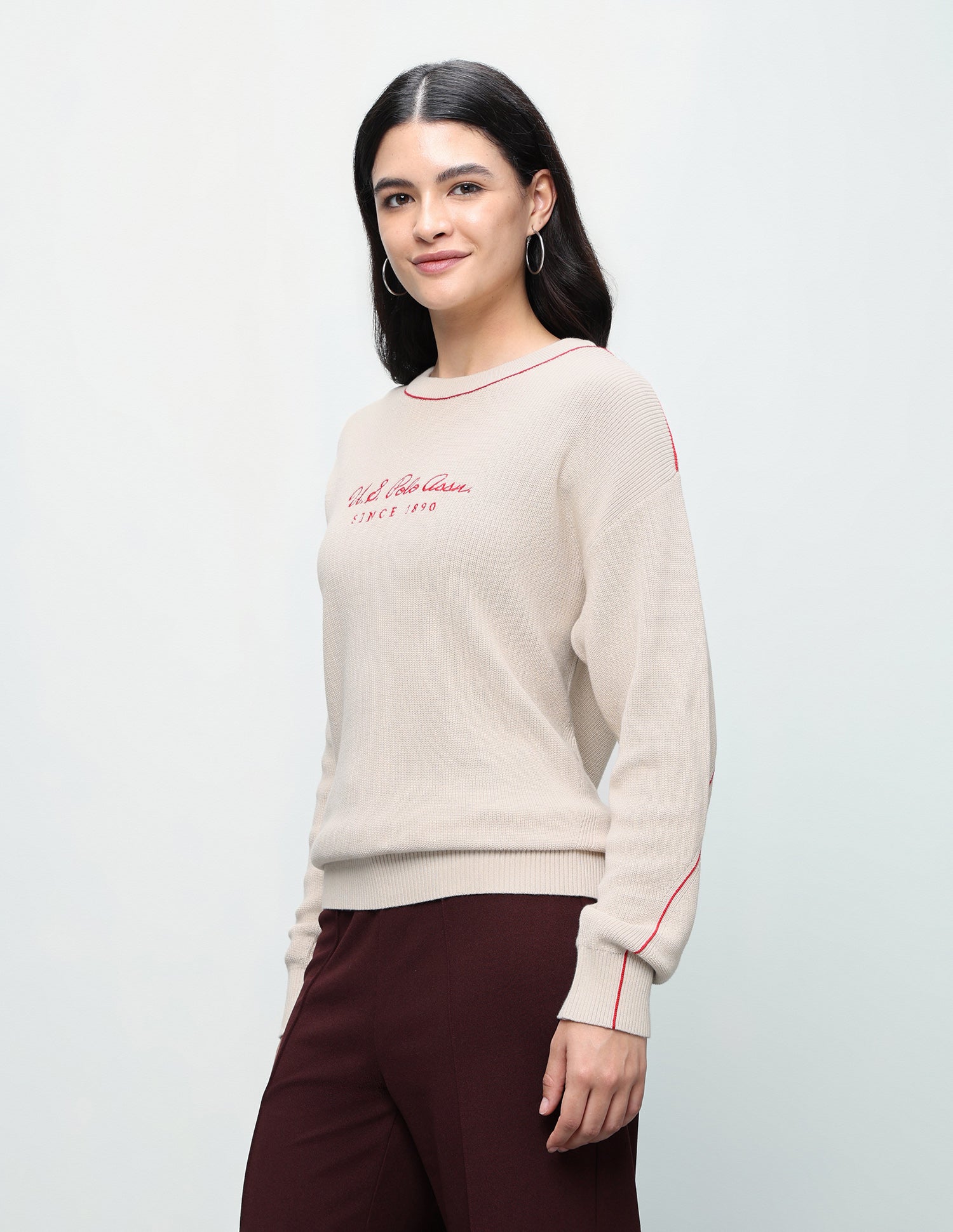 Brand Embroidered Regular Fit Sweater Ecru - U.S. Polo Assn. India | Large
