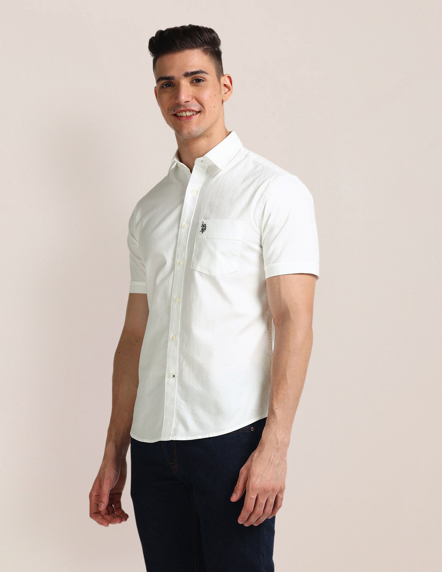 Tailored Regular Fit Solid Shirt White - U.S. POLO ASSN. | Large