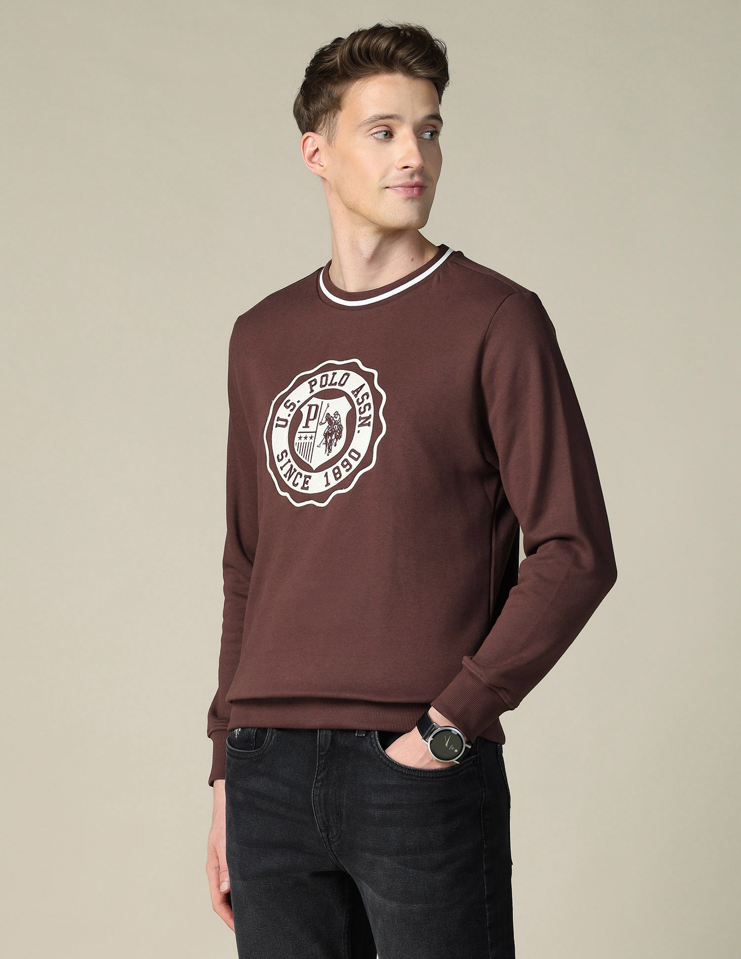 Brand Embroidered Regular Fit Sweatshirt Choco - U.S. POLO ASSN. | Large