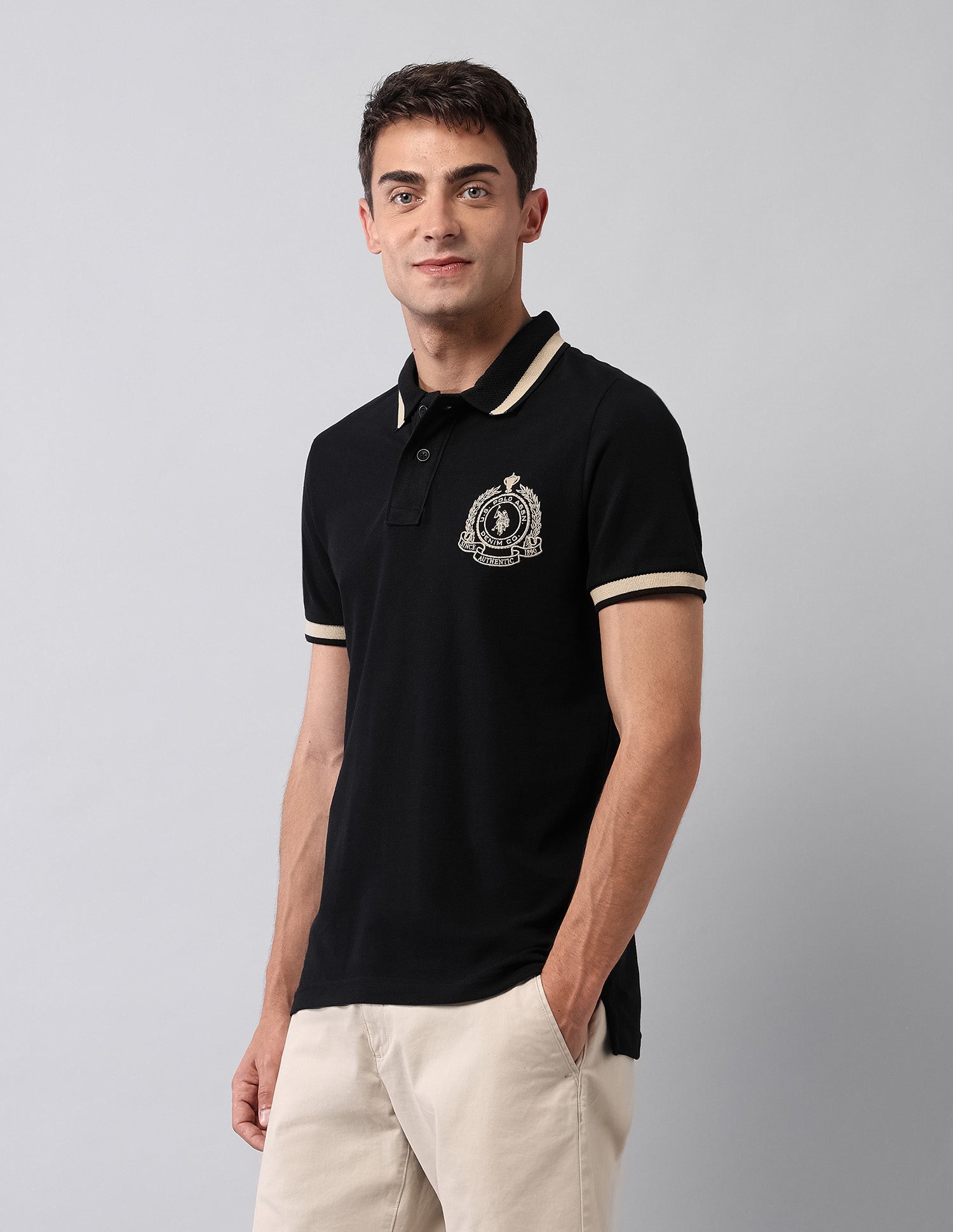 Solid Muscle Fit Polo Shirt Black - U.S. Polo Assn. India | Large