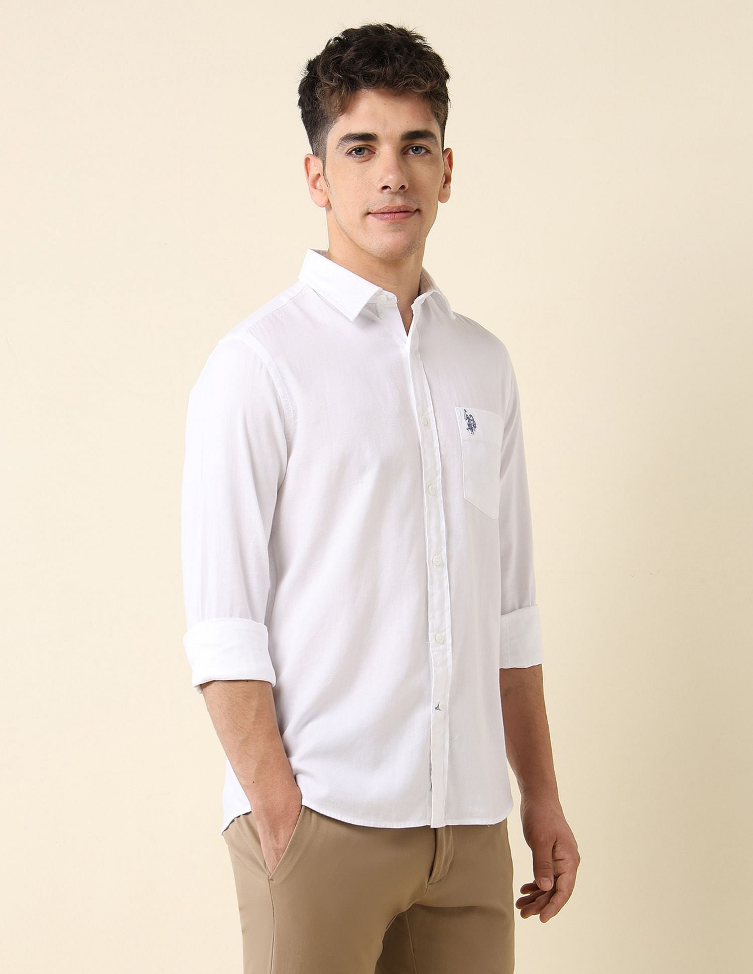 Tailored Fit Dobby Shirt White - U.S. Polo Assn. India | Large