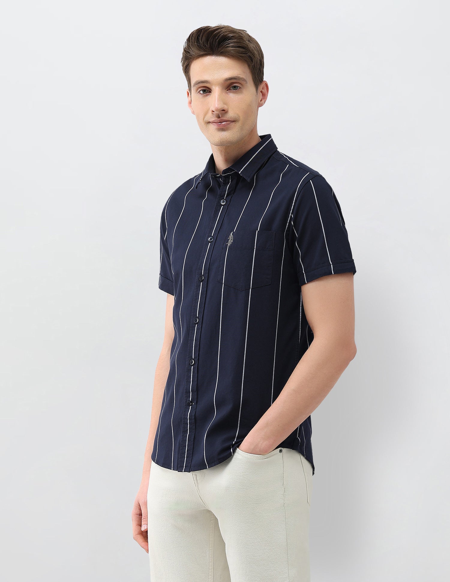 Oxford Regular Fit Vertical Striped Shirt Navy - U.S. Polo Assn. India | Large