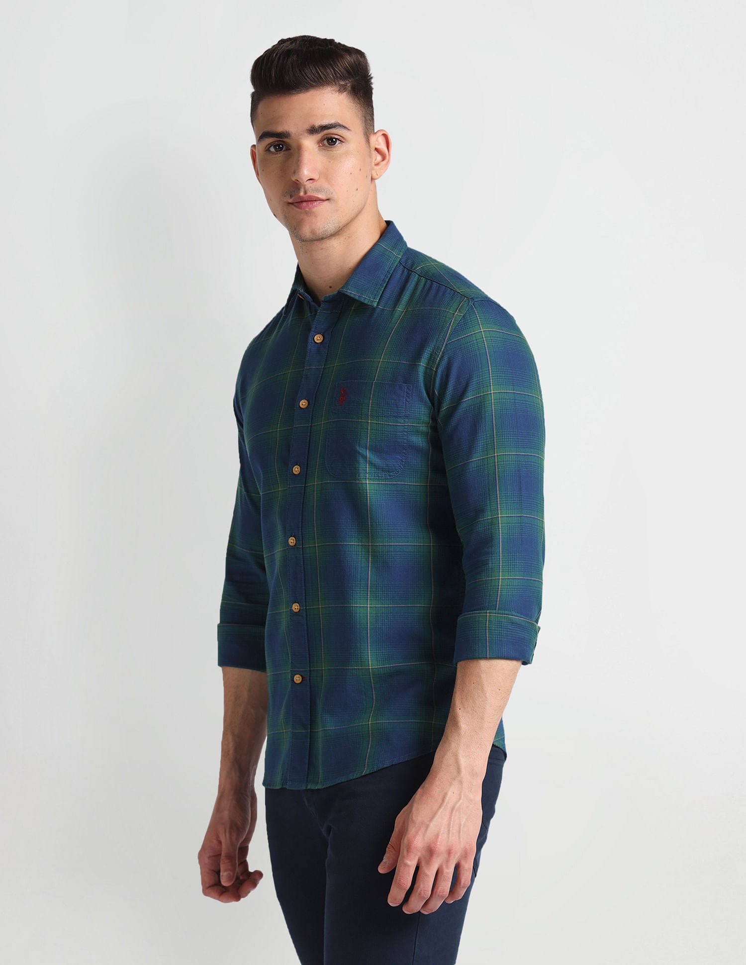 Tartan Check Twill Shirt Blue and Green - U.S. Polo Assn. India | Large
