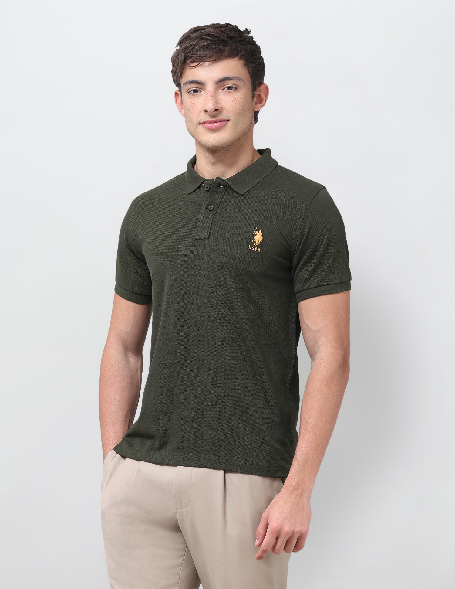 Solid Slim Fit Polo Shirt Olive - U.S. Polo Assn. India | Large