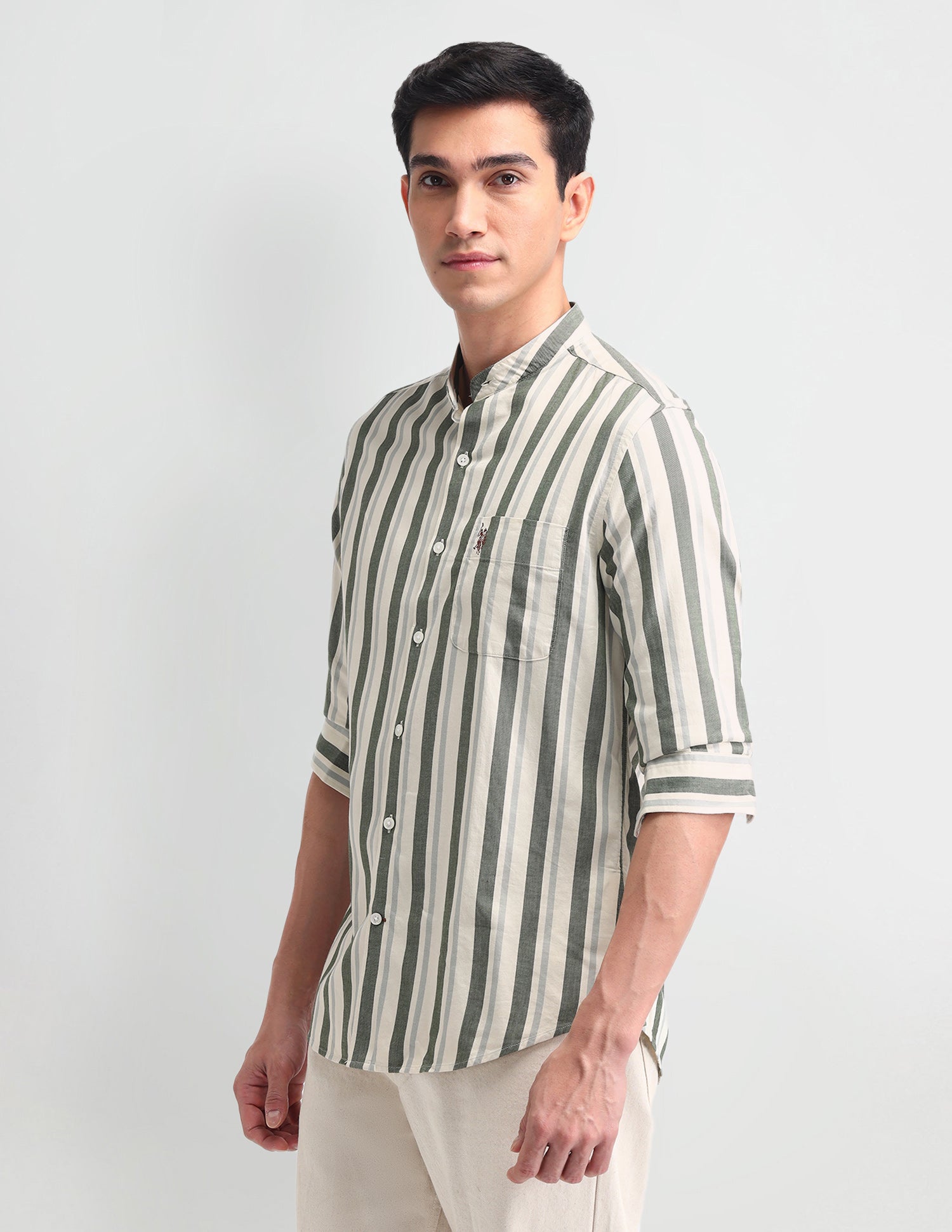 Vertical Striped Slim Fit Shirt Olive - U.S. POLO ASSN. | Large