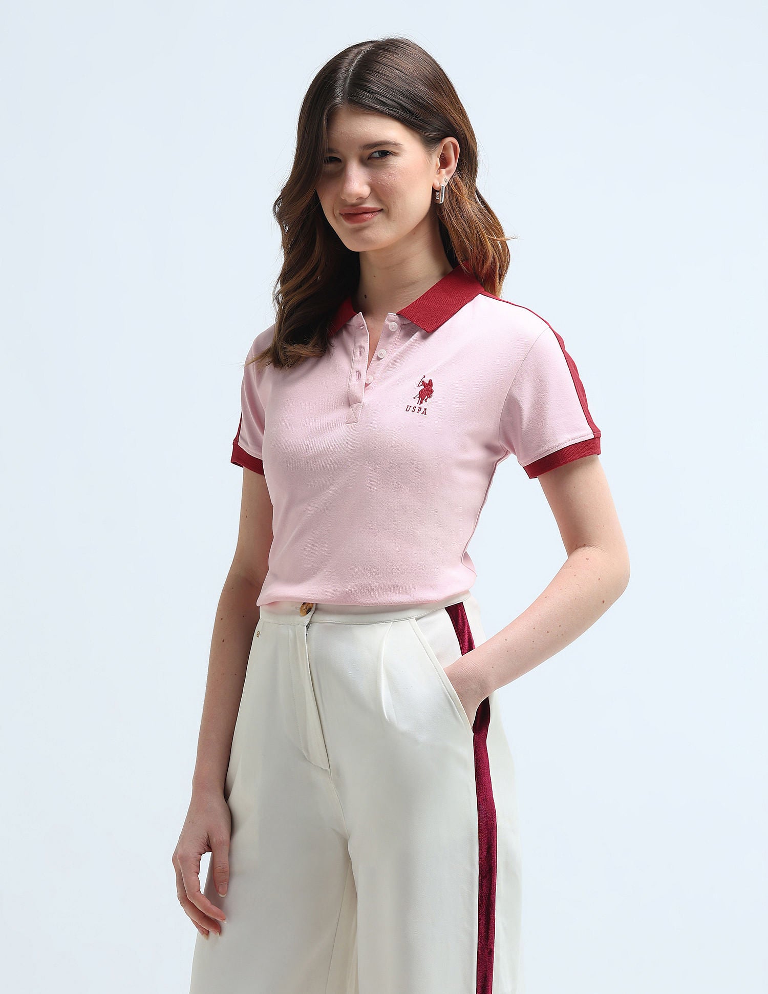 Cotton Colour Blocked Polo Shirt Light Pink - U.S. POLO ASSN. | Large