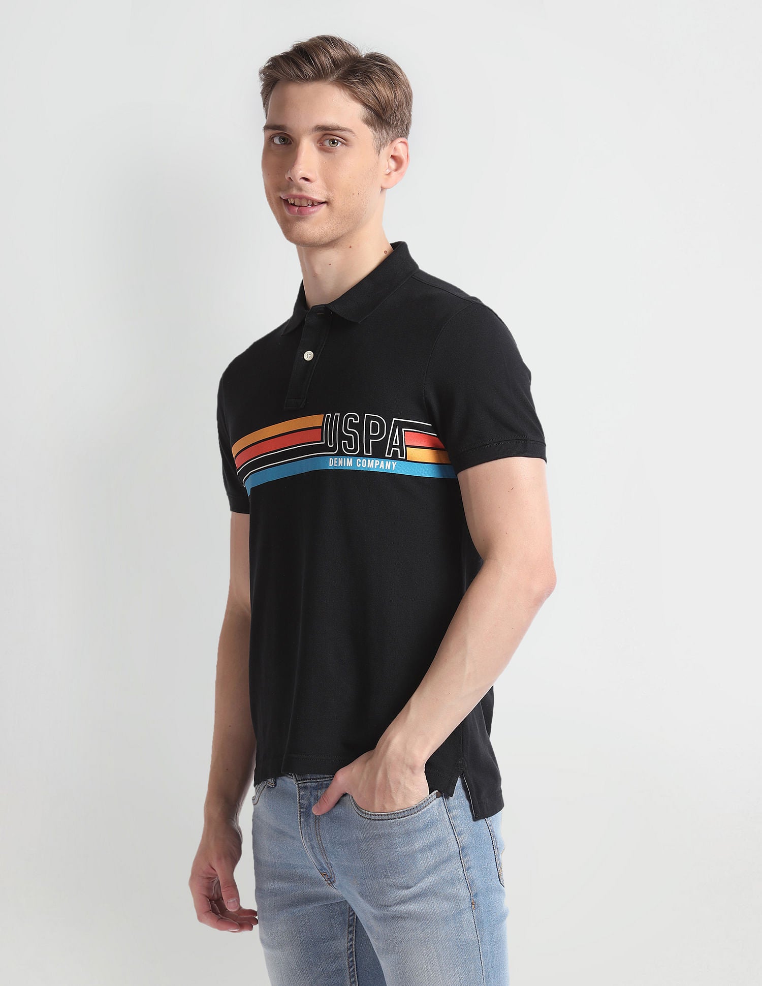 Brand Stripe Cotton Polo Shirt Black - U.S. Polo Assn. India | Large