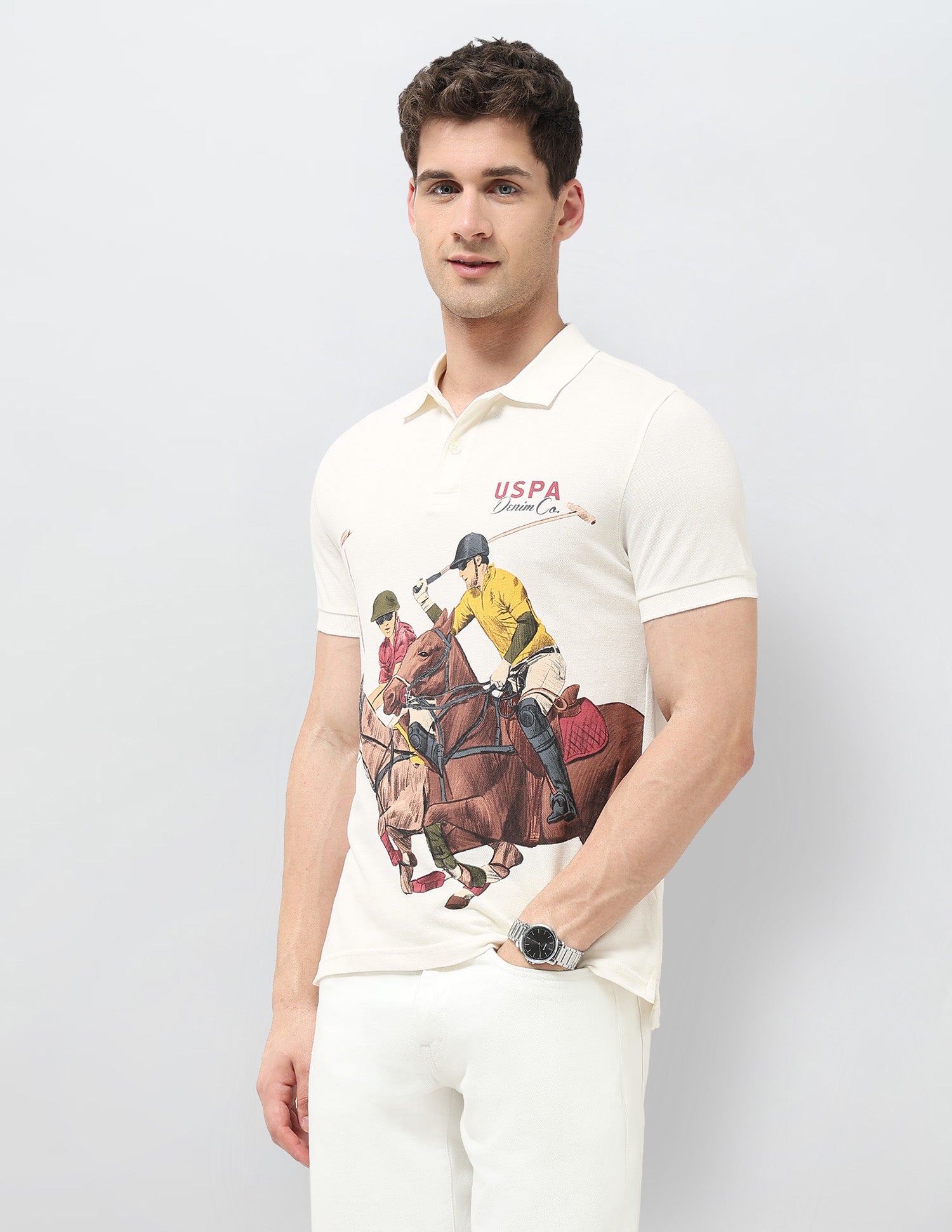 Graphic Printed Regular Fit Polo Shirt Ivory - U.S. POLO ASSN. | Large