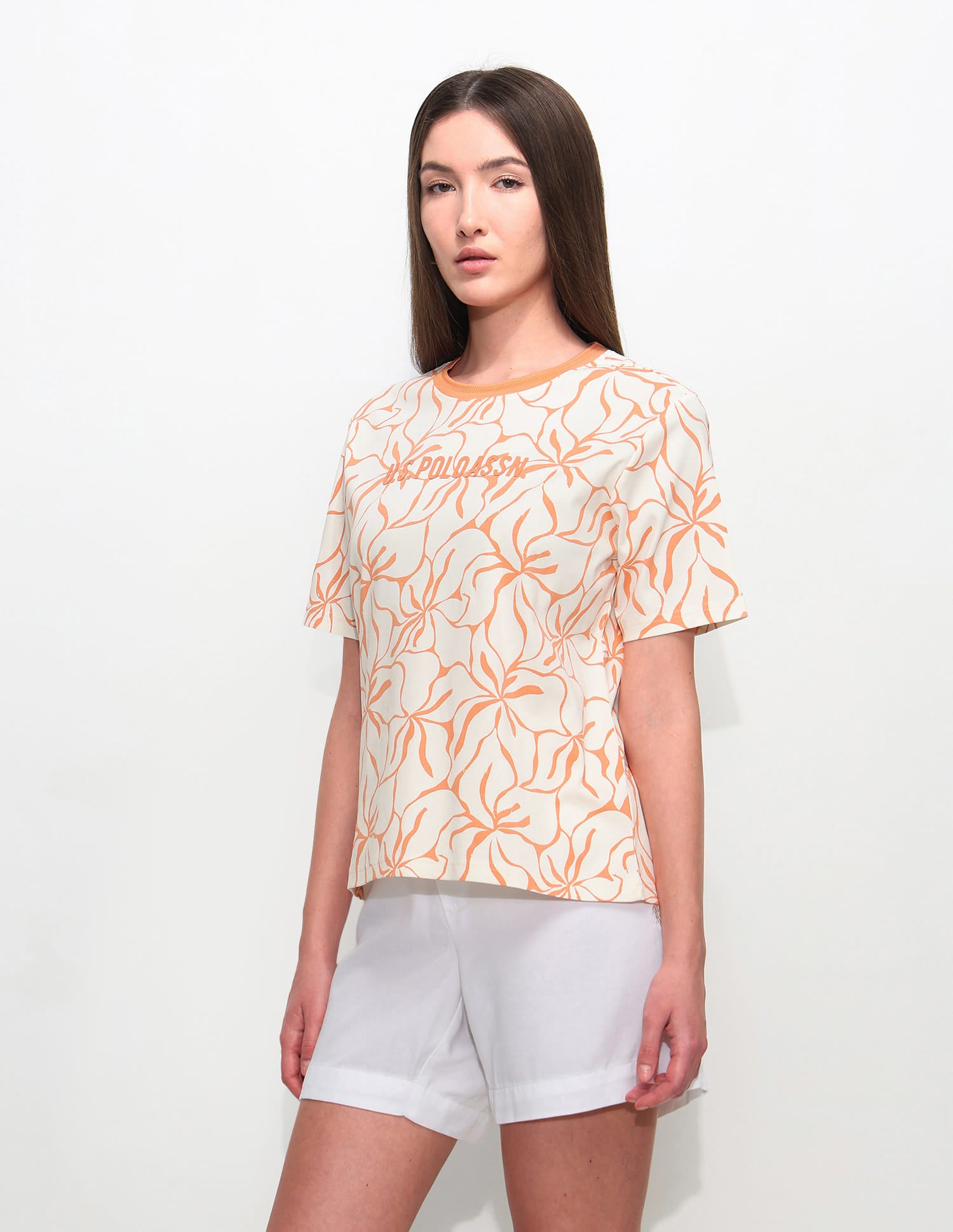 Boxy Fit Floral Printed T-Shirt Orange - U.S. Polo Assn. India | Large