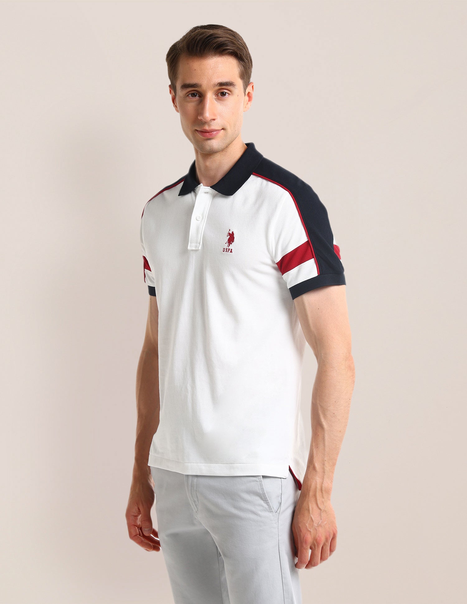 Colour Blocked Slim Fit Polo Shirt White - U.S. Polo Assn. India | Large