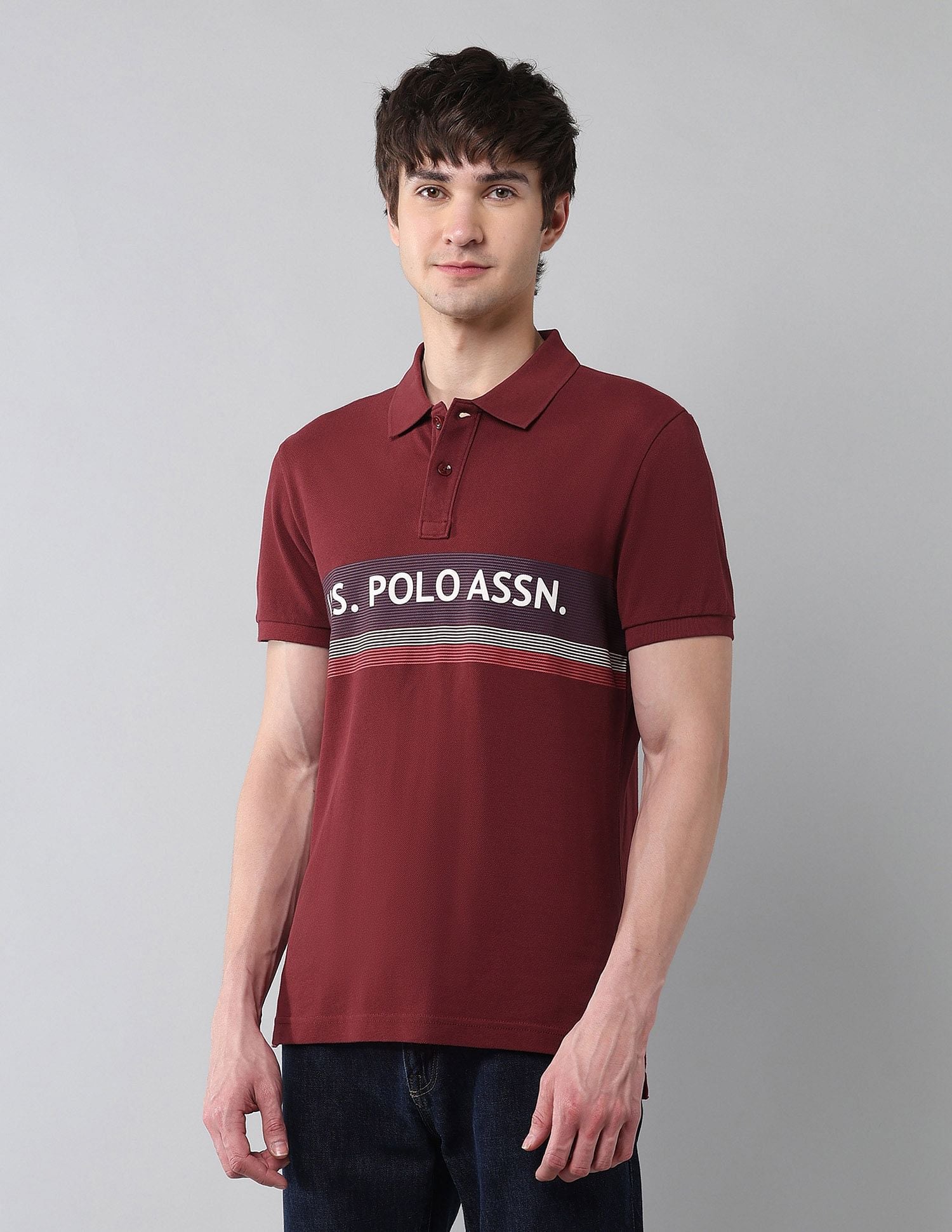 Pure Cotton Muscle Fit Polo Shirt Wine - U.S. Polo Assn. India | Large