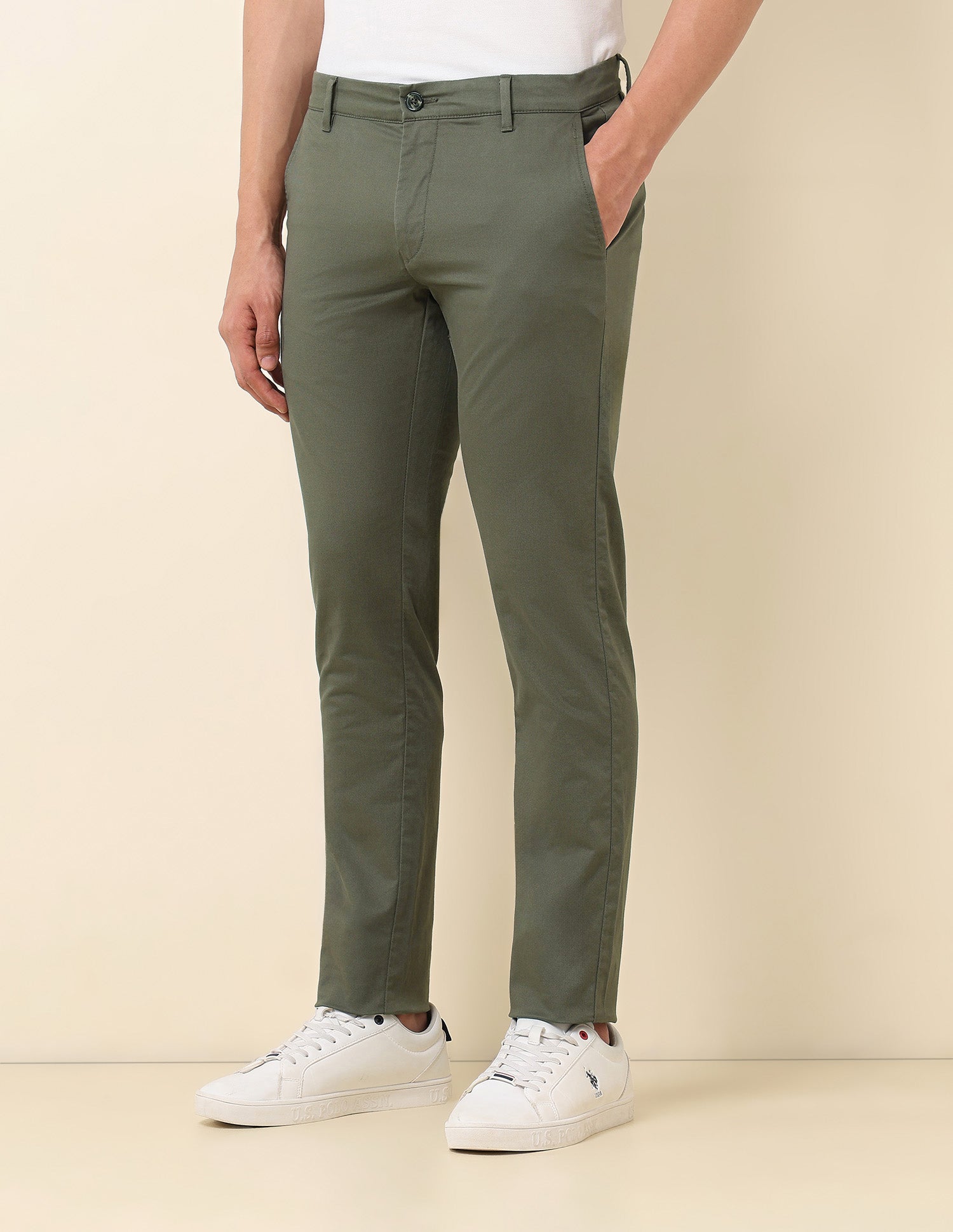 Austin Slim Fit Textured Trousers Olive - U.S. Polo Assn. India | Large