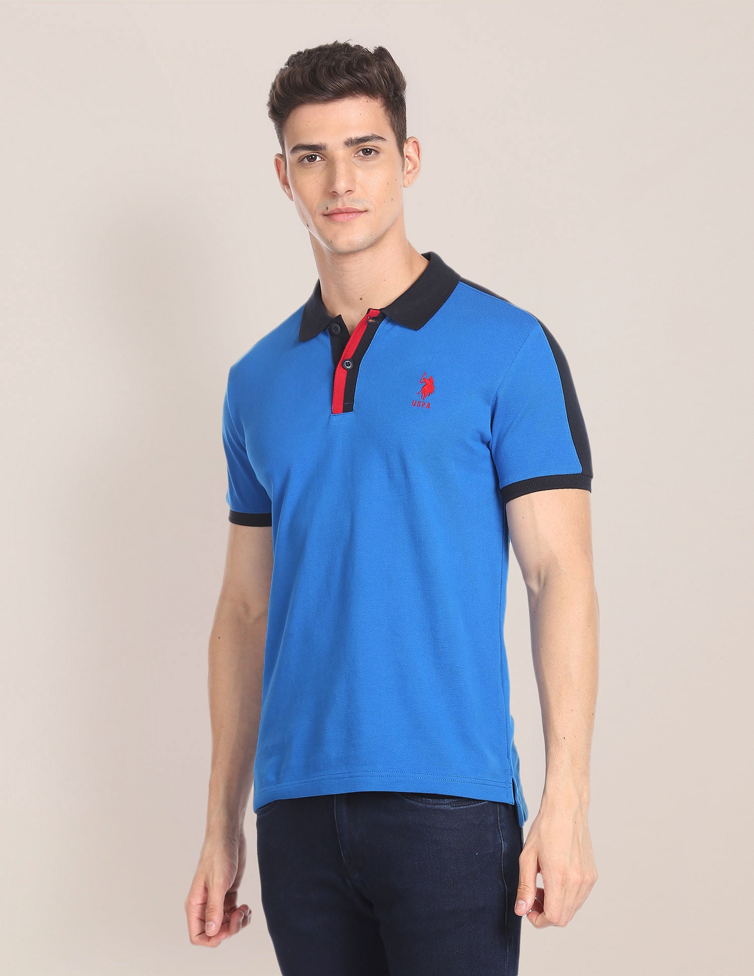 Striped Sleeve Cotton Polo Shirt Blue - U.S. Polo Assn. India | Large