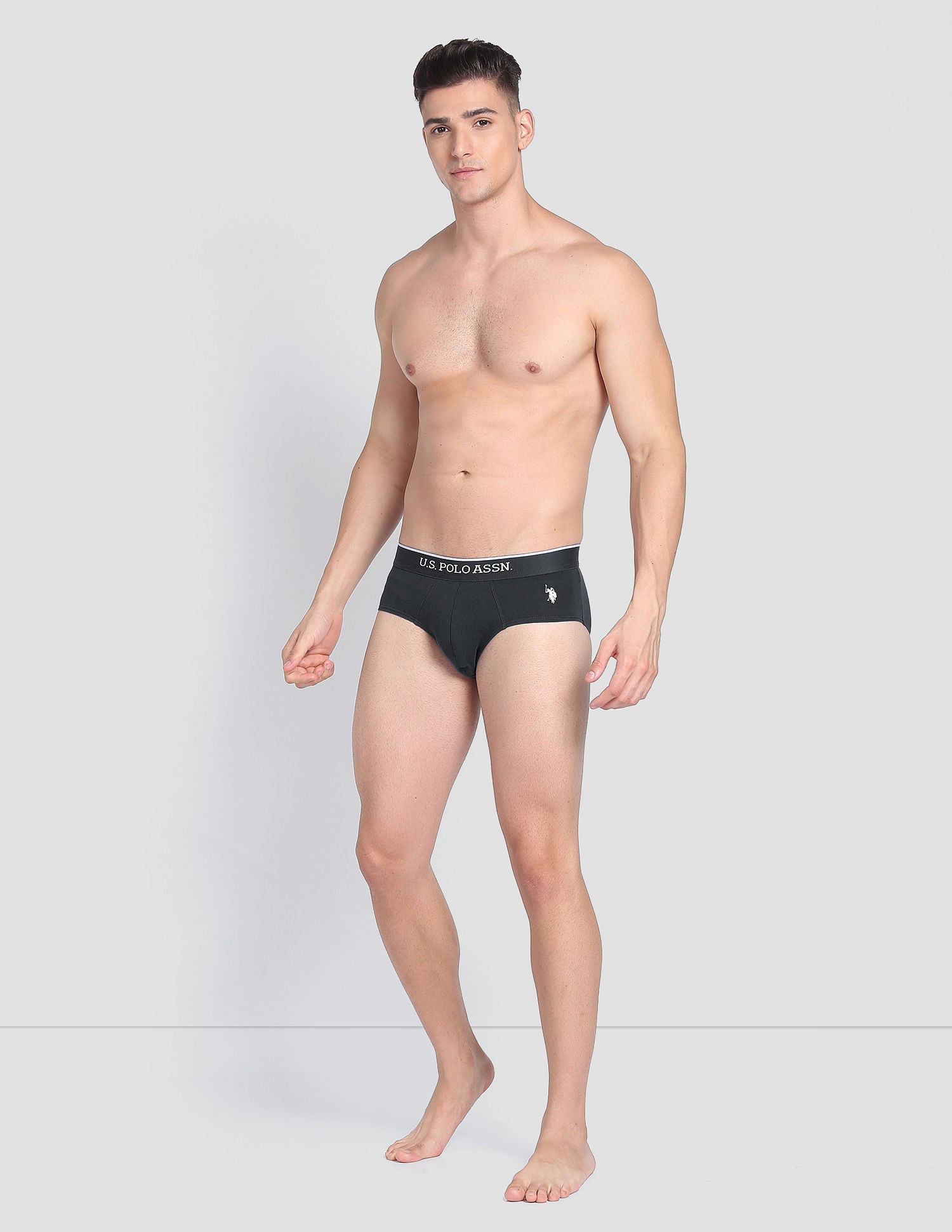 Elasticized Waist Solid EB004 Briefs  - Pack Of 3 Black, Green And Navy - U.S. POLO ASSN. | Large