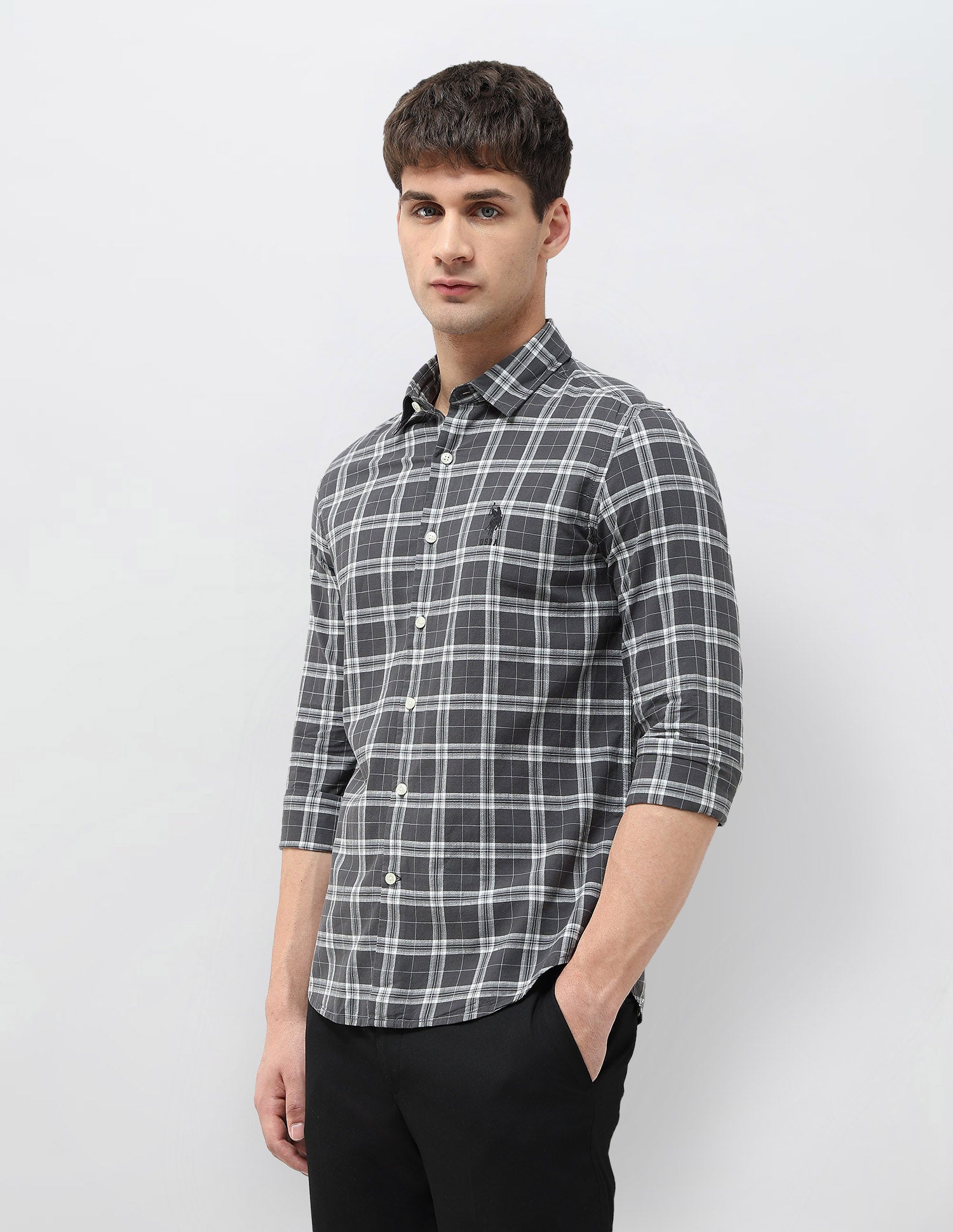 Regular Fit Grid Tattersall Checked Shirt Dark Grey - U.S. POLO ASSN. | Large