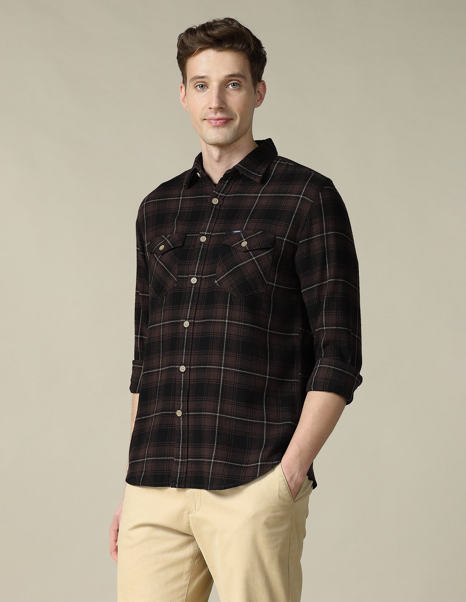 Tartan Checked Regular Fit Shacket Brown - U.S. Polo Assn. India | Large