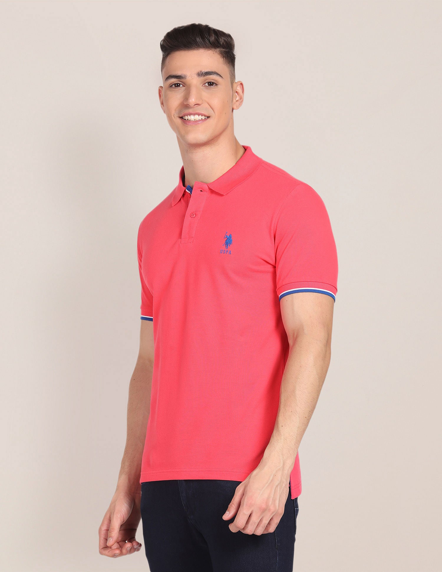 Tipped Collar Slim Fit Polo Shirt Pink - U.S. POLO ASSN. | Large