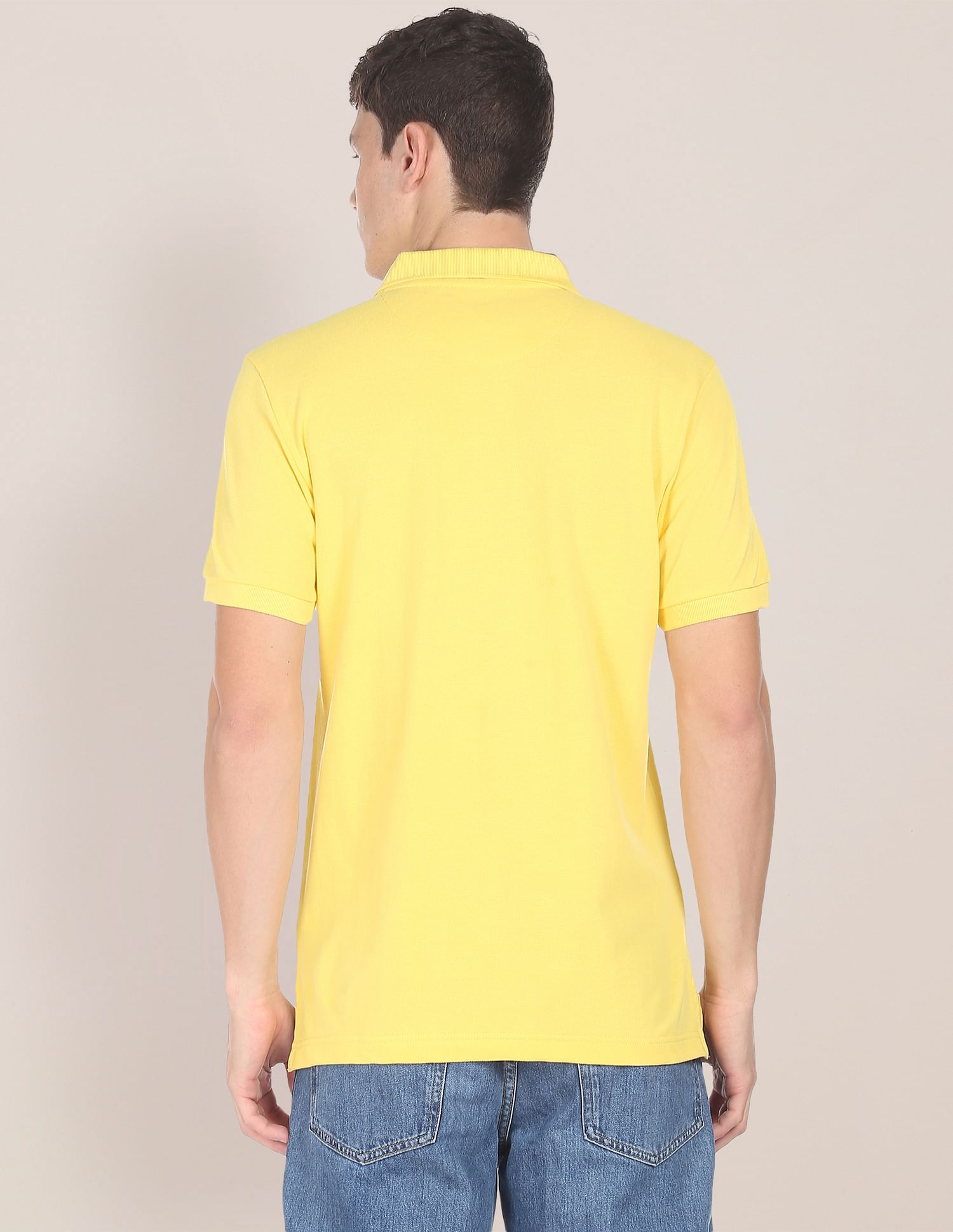 Men Light Yellow Cotton Solid Polo Shirt Light Yellow - U.S. POLO ASSN. | Large