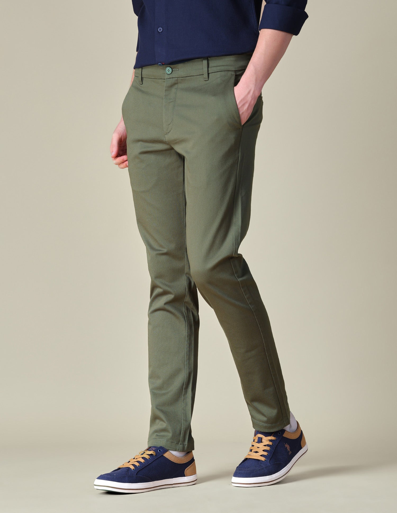Denver Slim Fit Textured Trousers Olive - U.S. POLO ASSN. | Large