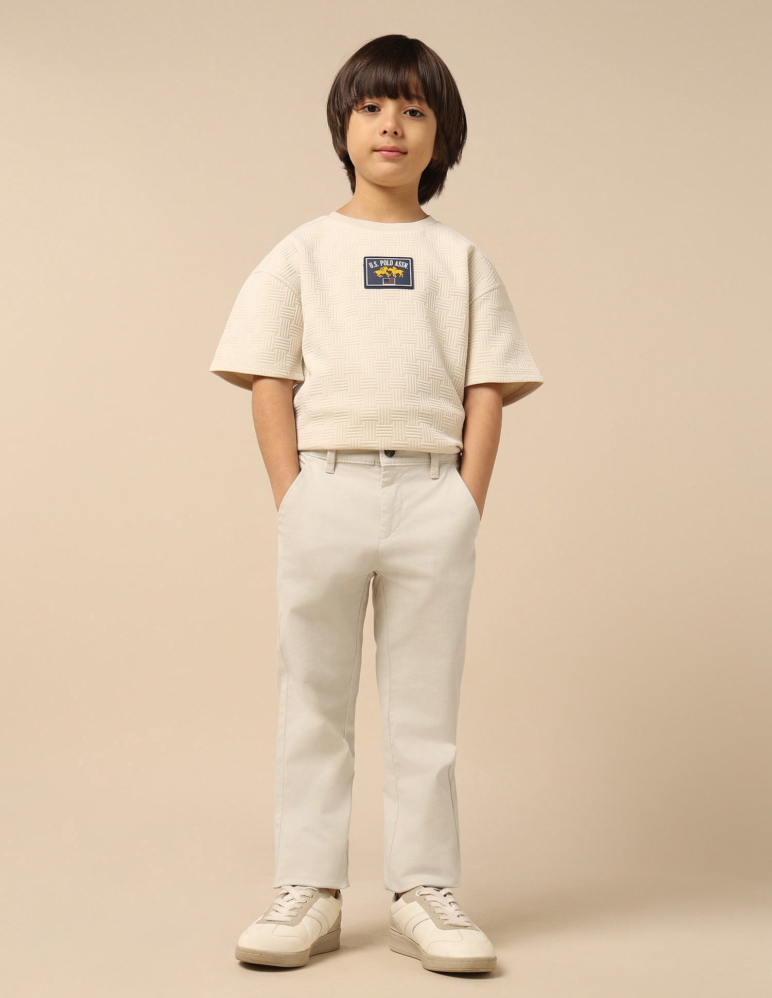 Boys Twill Regular Fit Trousers Off White - U.S. POLO ASSN. | Large