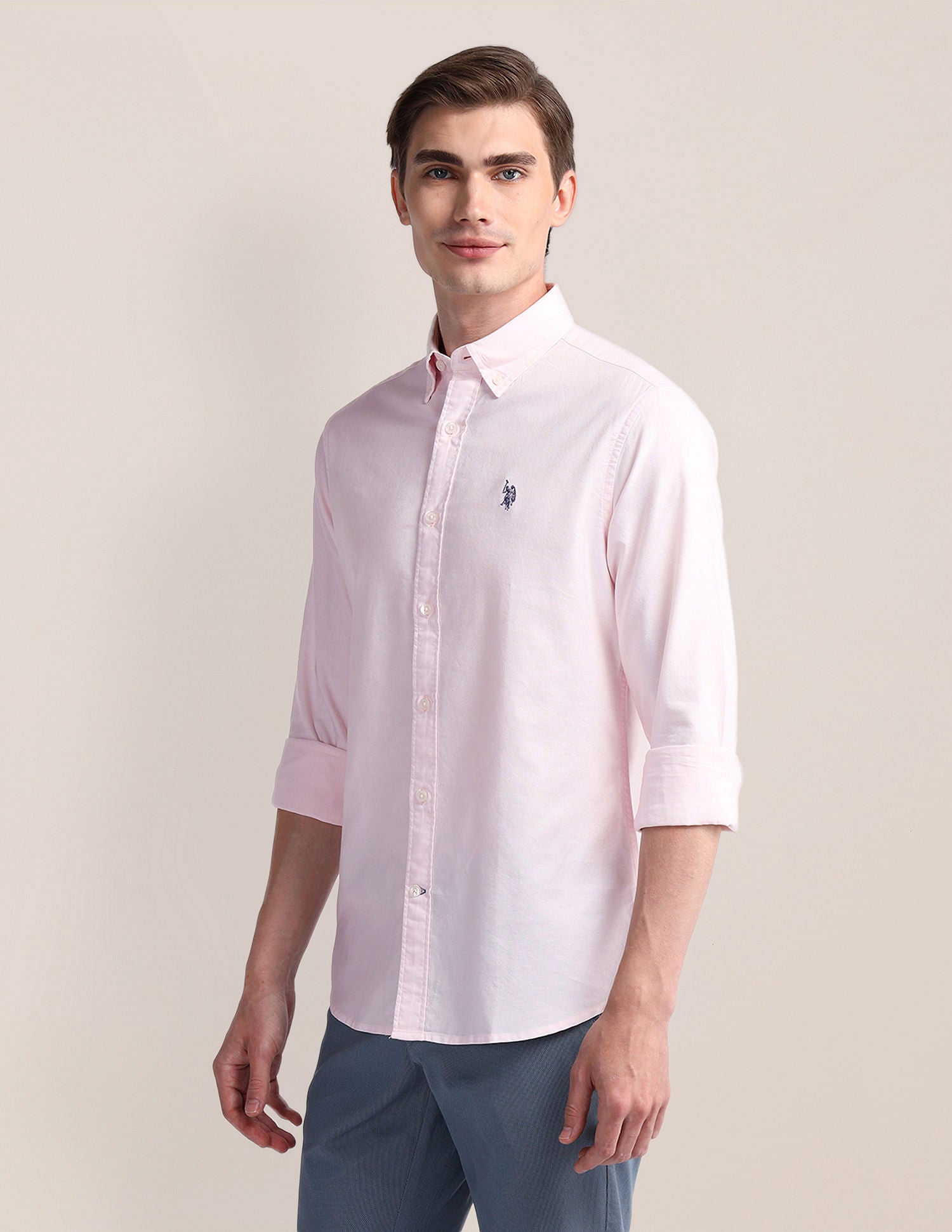 Tailored Fit Solid Shirt Light-Pink - U.S. Polo Assn. India | Large