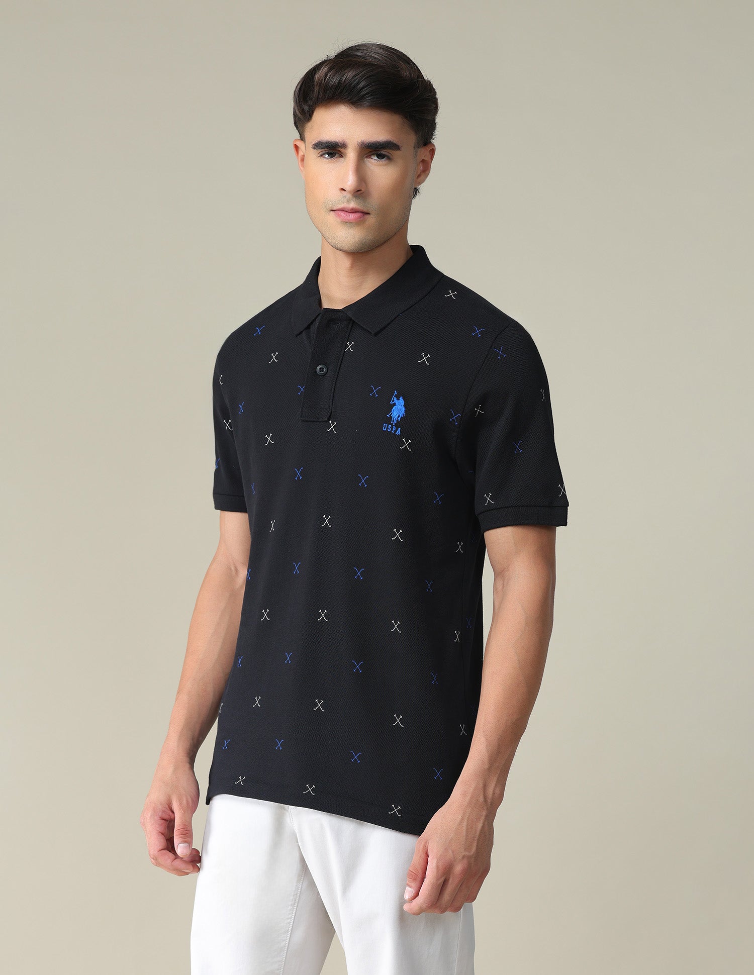 All Over Brand Print Polo Shirt Black - U.S. POLO ASSN. | Large