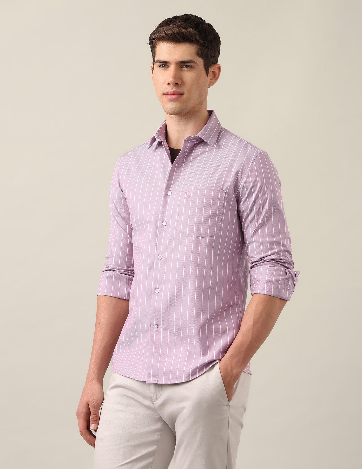 Tailored Fit Vertical Striped Shirt Pink - U.S. Polo Assn. India | Large