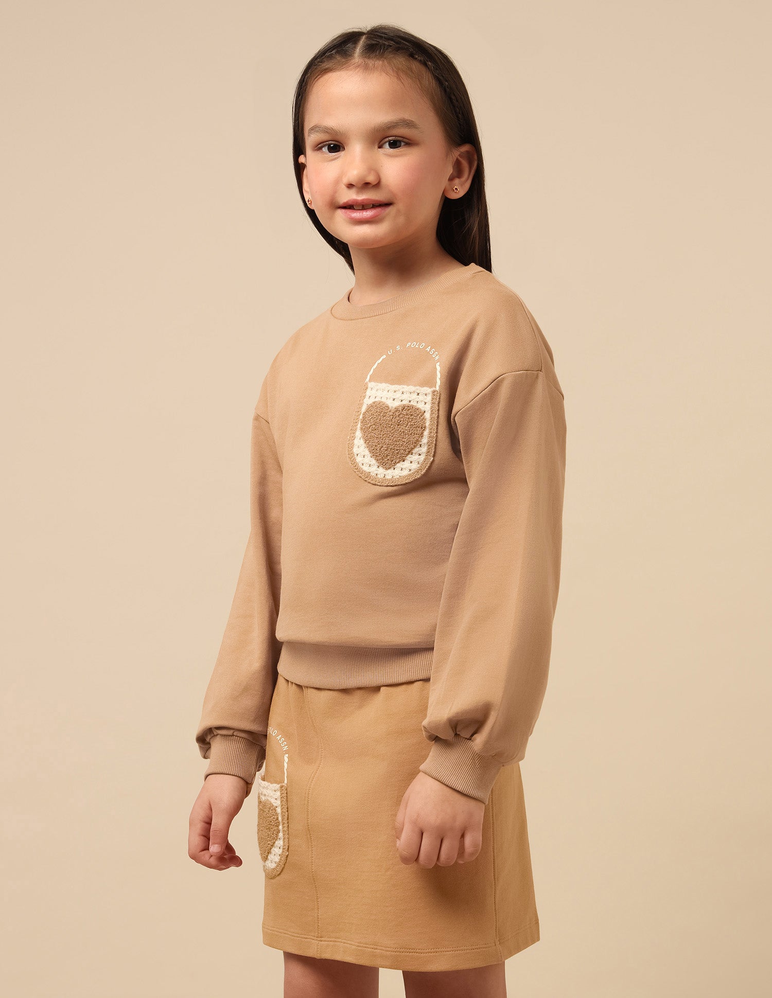 Girls Solid Comfort Fit Sweatshirt Light Brown - U.S. POLO ASSN. | Large