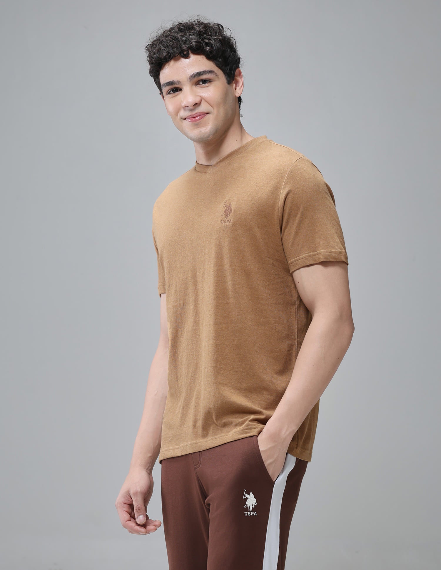 Breathable Comfort Fit I638 Lounge T-Shirt - Pack Of 1 Mustard Melange - U.S. Polo Assn. India | Large
