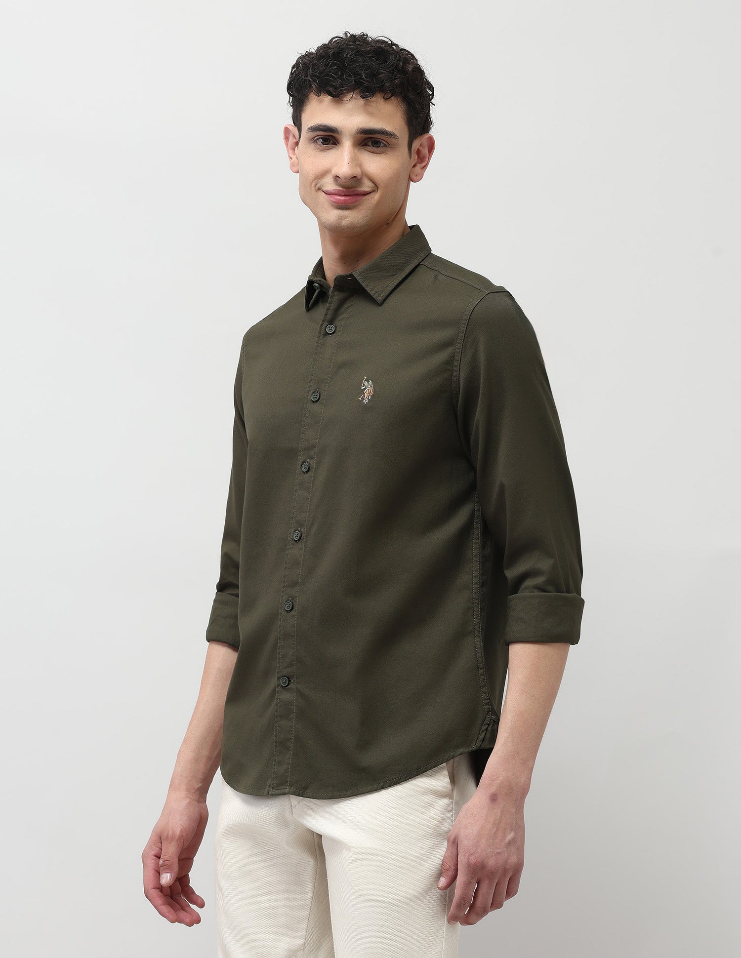 Twill Pure Cotton Shirt Dark Olive - U.S. POLO ASSN. | Large