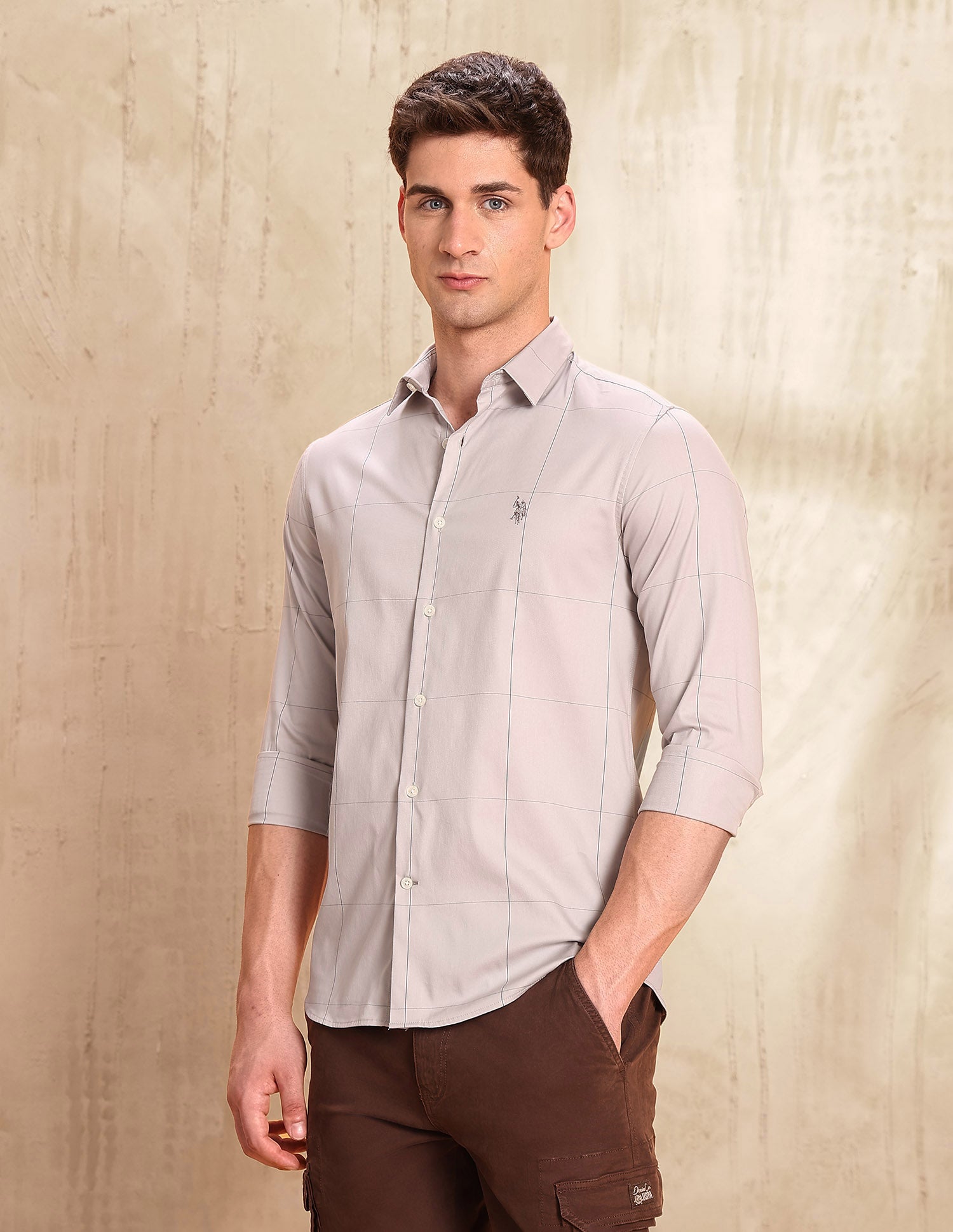 Twill Tailored Fit Shirt Light Khaki - U.S. POLO ASSN. | Large