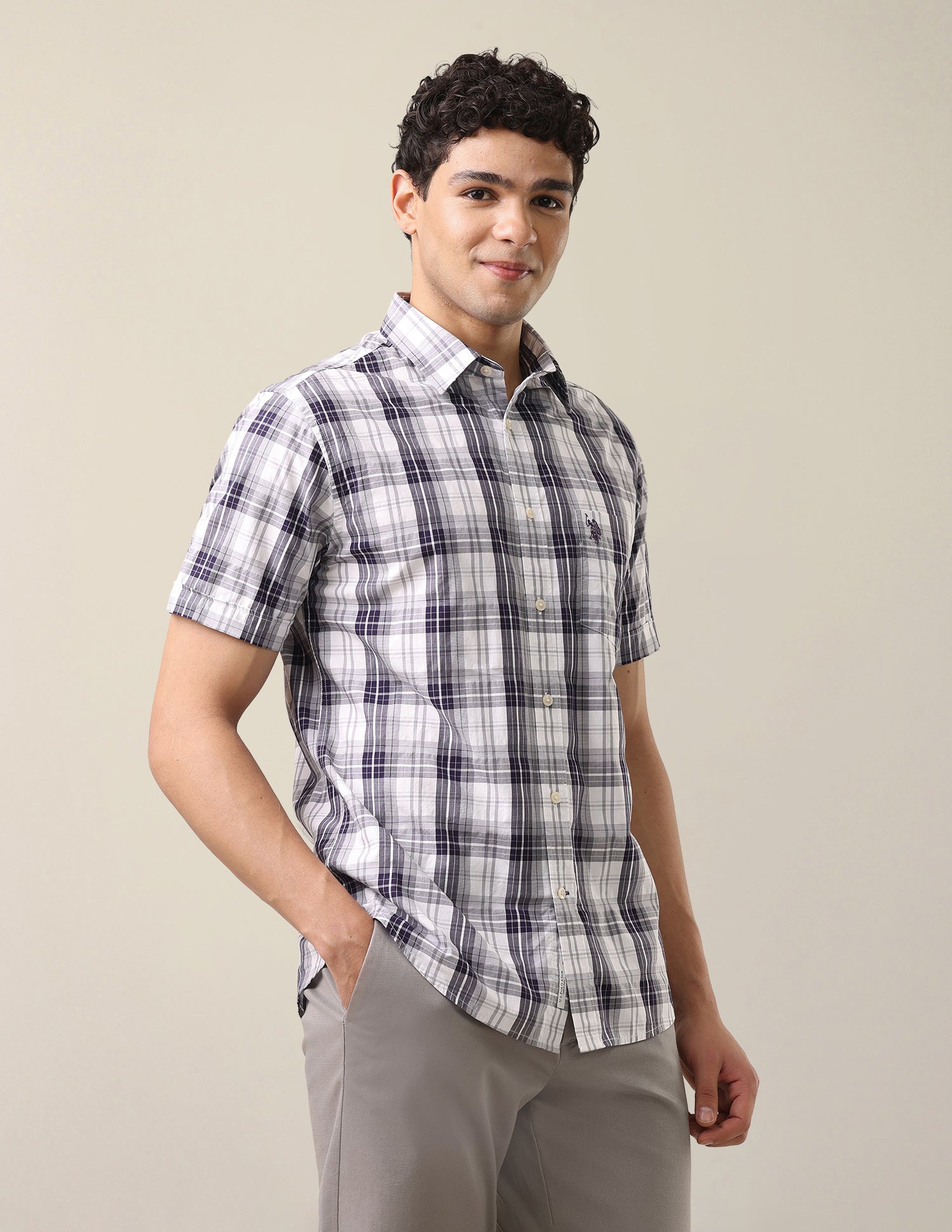 Plaid Checked Tailored Fit Shirt Purple - U.S. Polo Assn. India | Large