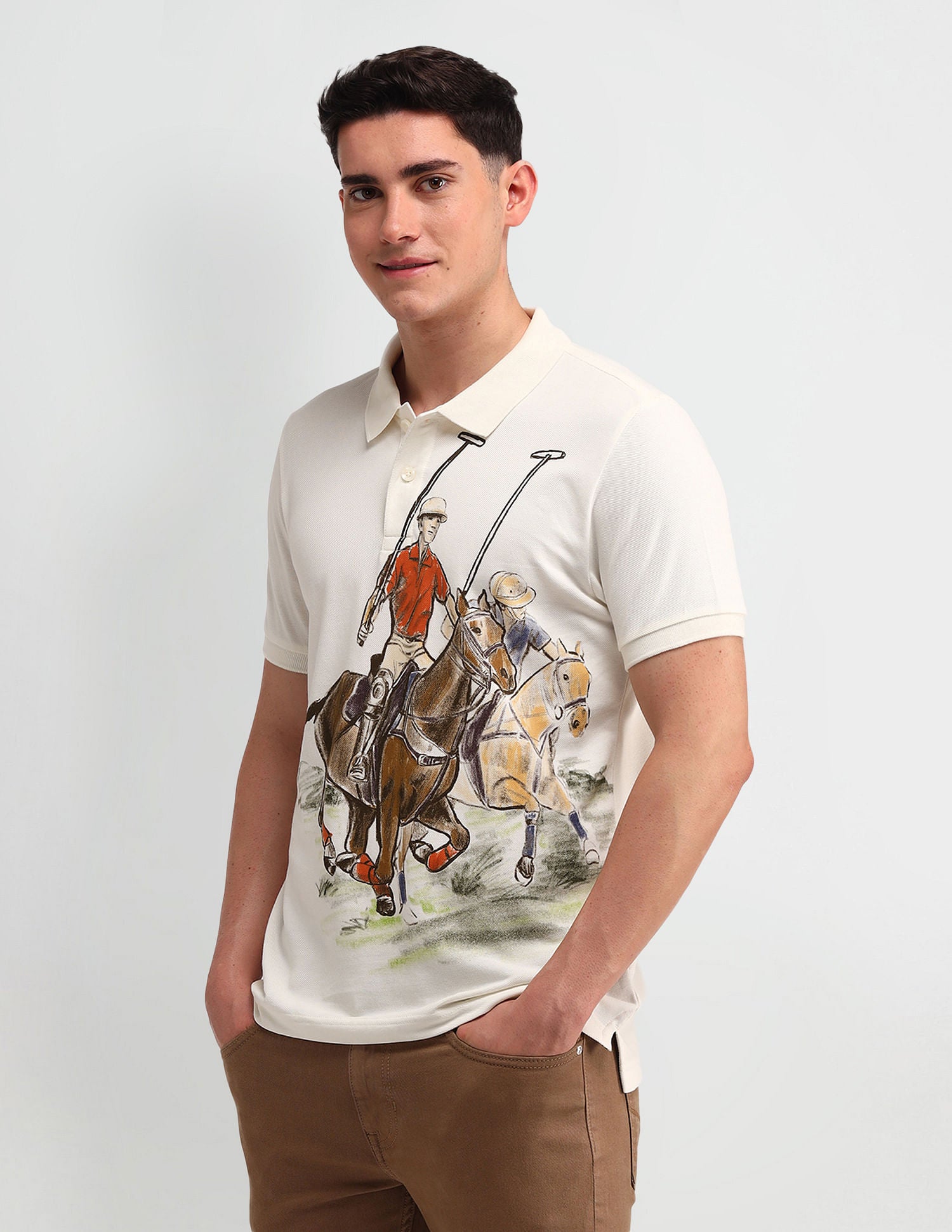 Outdoor Muscle Fit Brand Polo Shirt Ivory - U.S. POLO ASSN. | Large