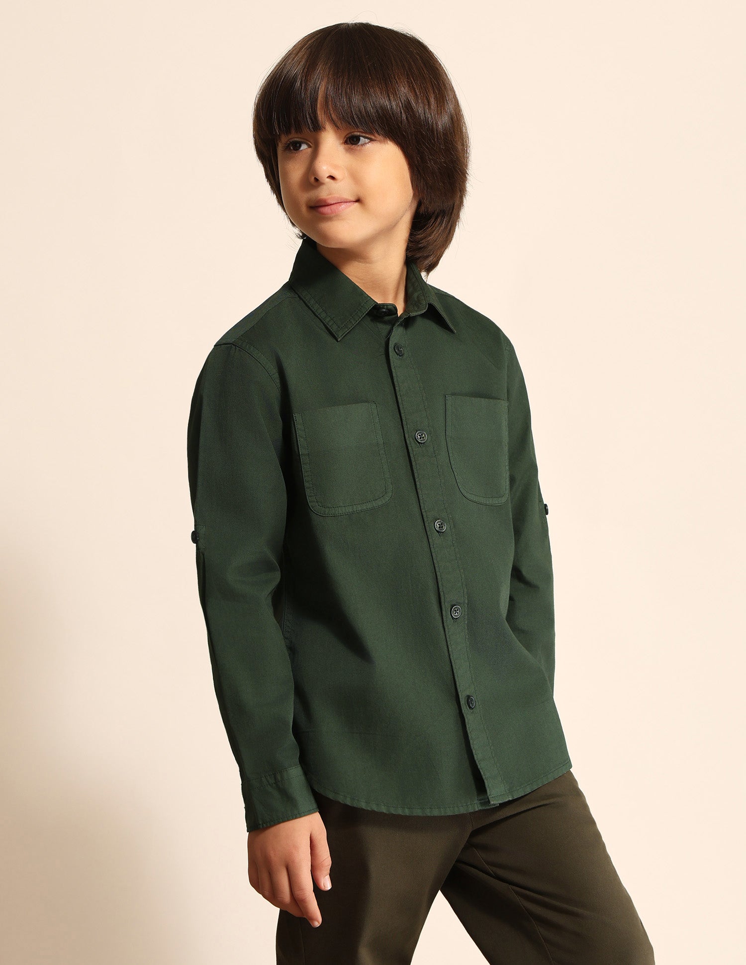 Boys Solid Regular Fit Shirt Dark Green - U.S. POLO ASSN. | Large