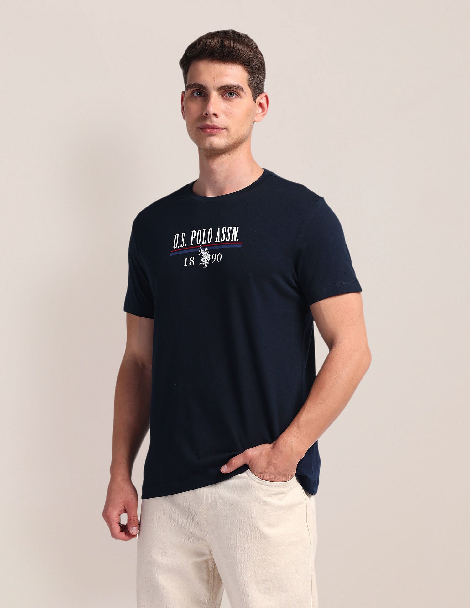 Brand Print Slim Fit T-Shirt Navy - U.S. Polo Assn. India | Large