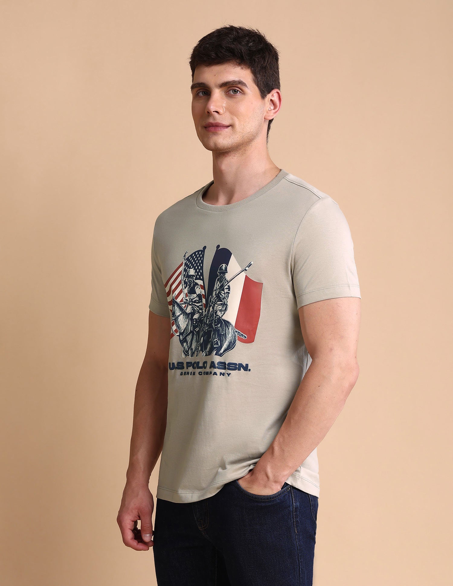 Graphic Printed Muscle Fit T-Shirt Beige - U.S. POLO ASSN. | Large