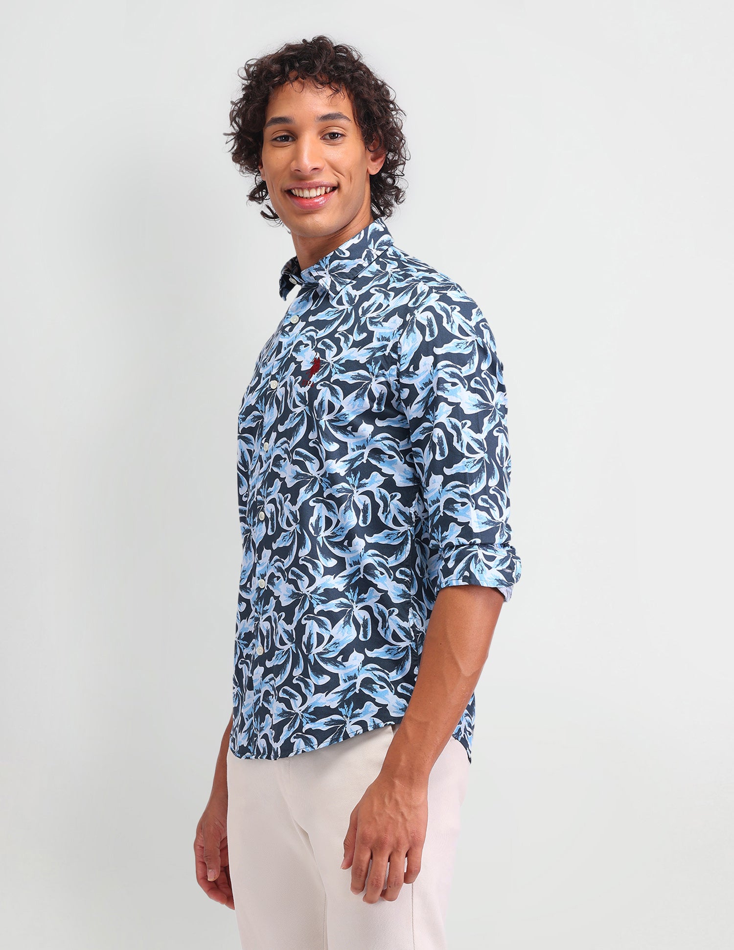 Floral Pattern Twill Shirt Navy - U.S. Polo Assn. India | Large