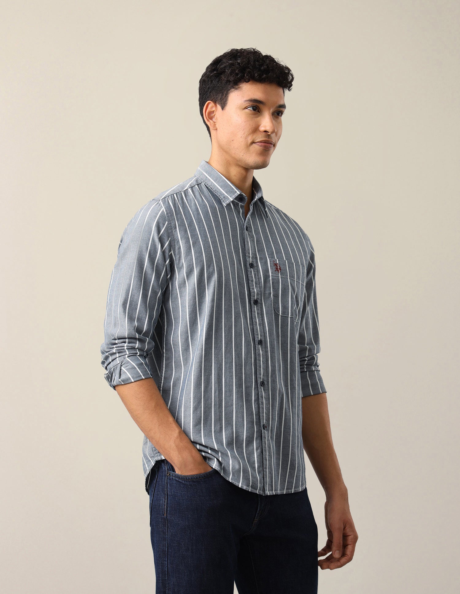 Vertical Striped Regular Fit Shirt Navy - U.S. Polo Assn. India | Large