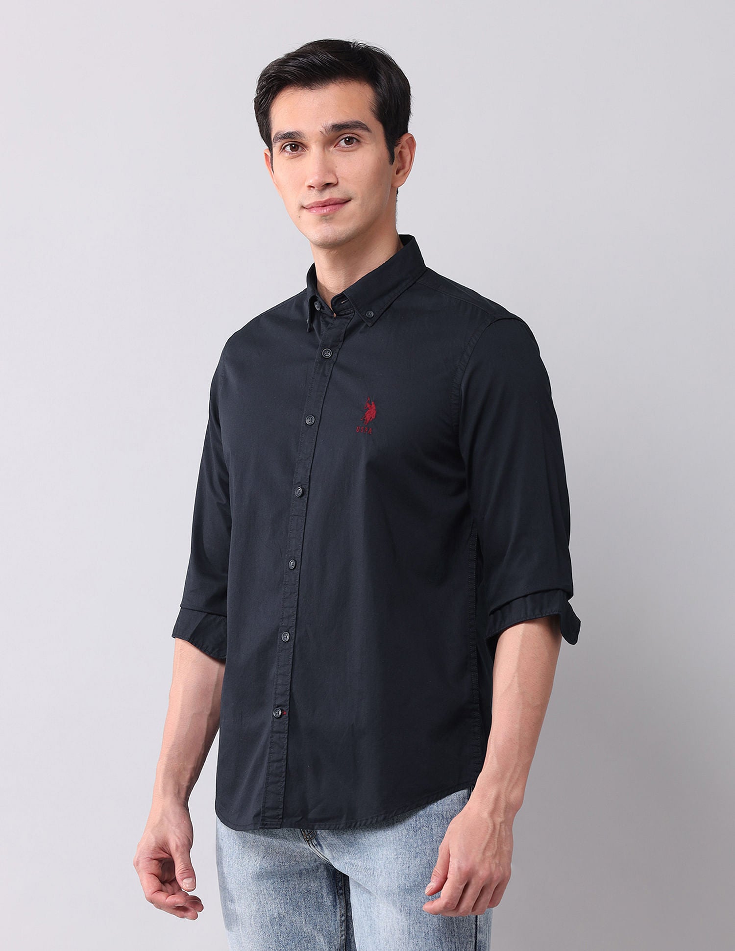 Regular Fit Twill Solid Shirt Navy - U.S. Polo Assn. India | Large