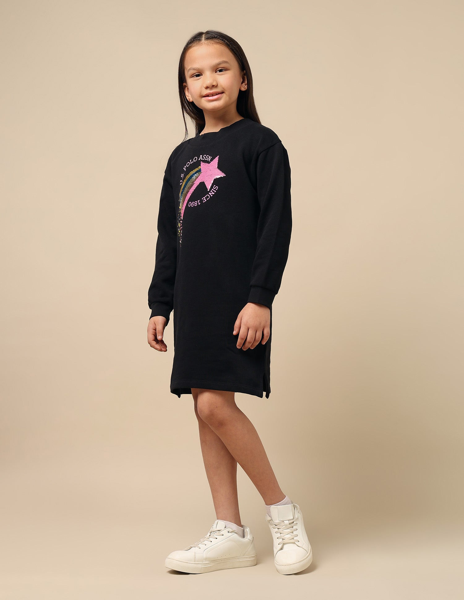 Girls Flip Sequin Sweat Dress Black - U.S. POLO ASSN. | Large