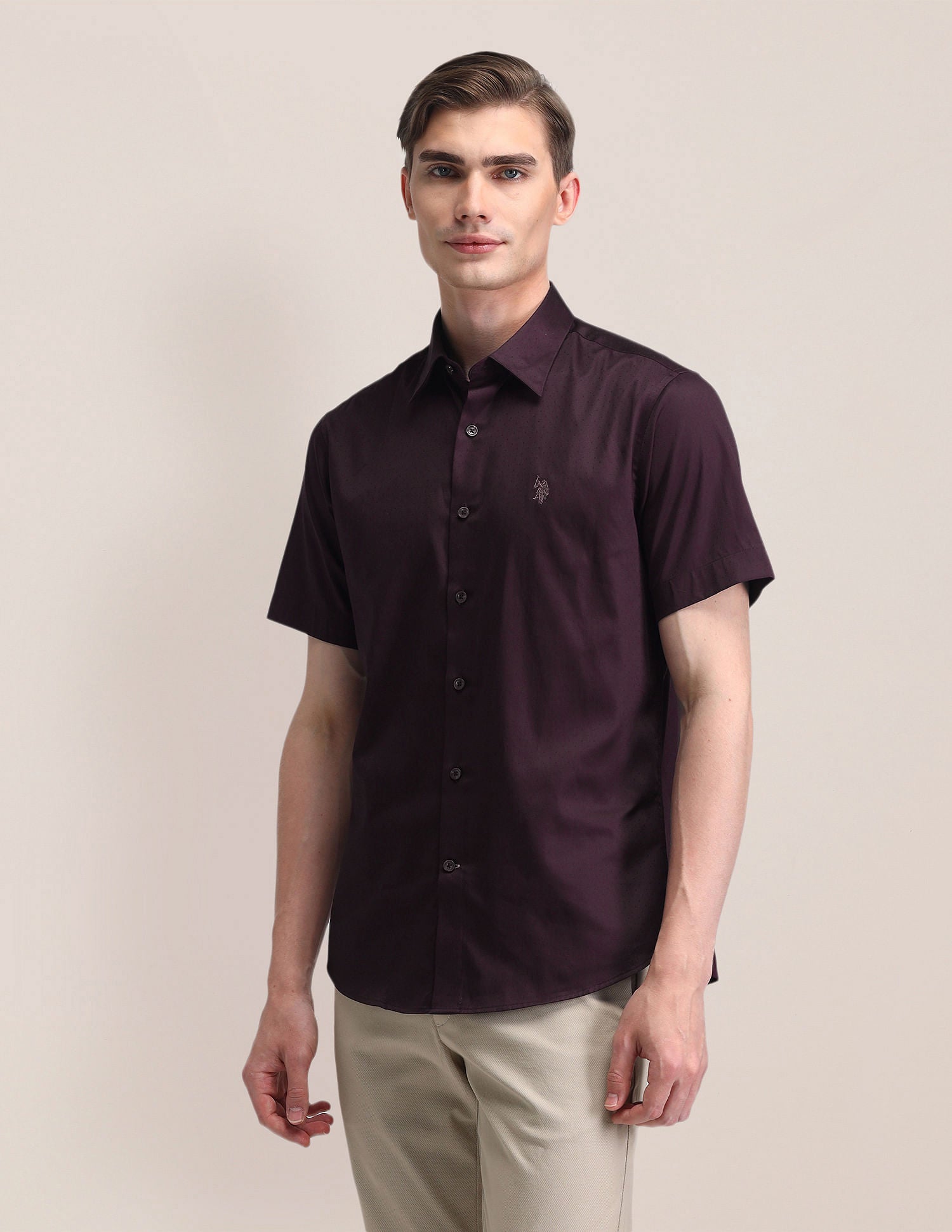Regular Fit Satin Shirt Wine - U.S. Polo Assn. India | Large